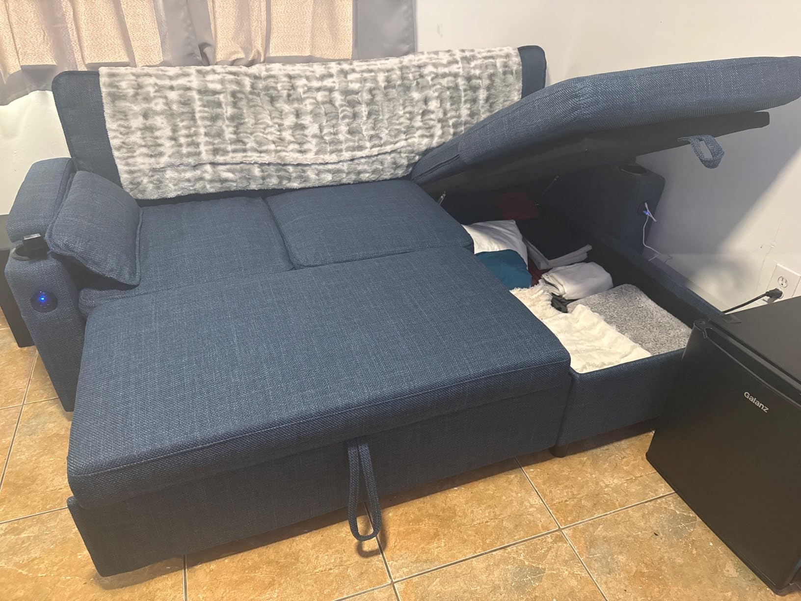 Sofa Bed Pull Out 2 in 1 Sectional Sleeper Sofa L Shaped Couch with Storage | Convertible Sofa Couches for Living Room, USB Charging Ports, Cup Holder (Dark Gray) customer photo 1