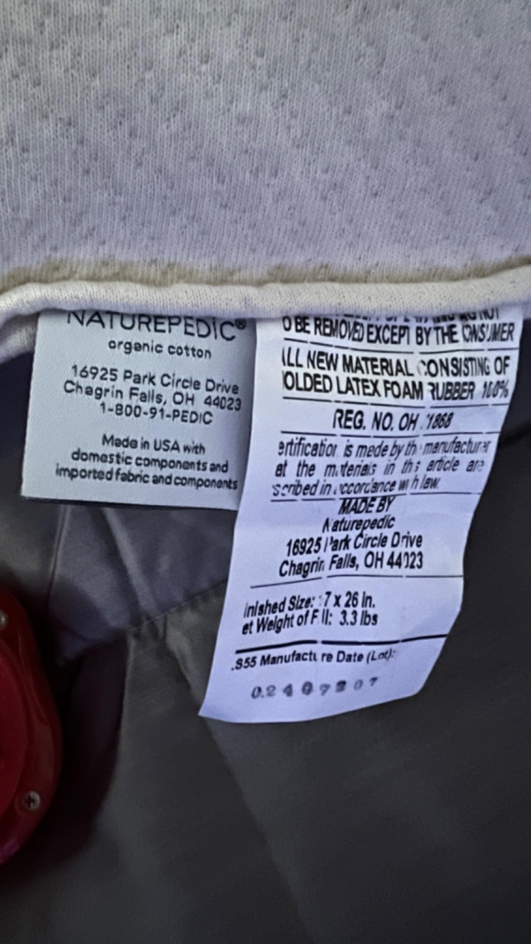 Naturepedic Organic Solid Latex Pillow - Standard Bed Pillow - Luxury Pillow for Comfortable Sleeping, Back Support and Neck Pain Relief - Sleeps Cooler & More Supportive Than Memory Foam Pillows customer photo 1