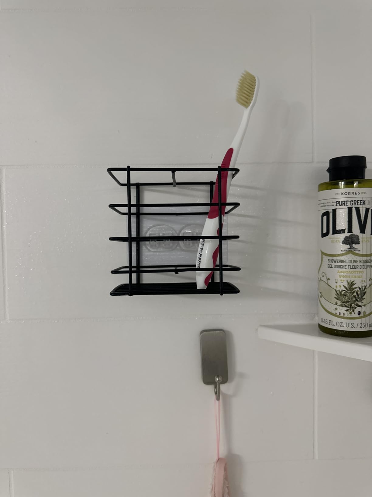 Adhesive Wall Mounted Toothbrush Holder for Shower with Drainage | Hanging Electric Tooth Brush Holder caddy for Bathroom Wall Mirror, Metal Toothpaste Storage Organizer for RV Camper, Black customer photo 1