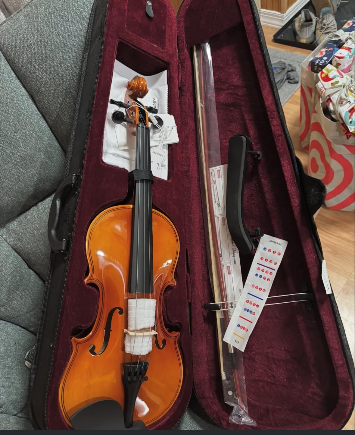 PHOENIX Violin 4/4 Full Size Kit, Violin Fiddle Set for Beginner Adults Student with Rosewood Bow, Extra Strings & Bridge, 2 Rosins, Tuner, Case, Mute, Fingerboard Stickers, Shoulder Rest customer photo 1