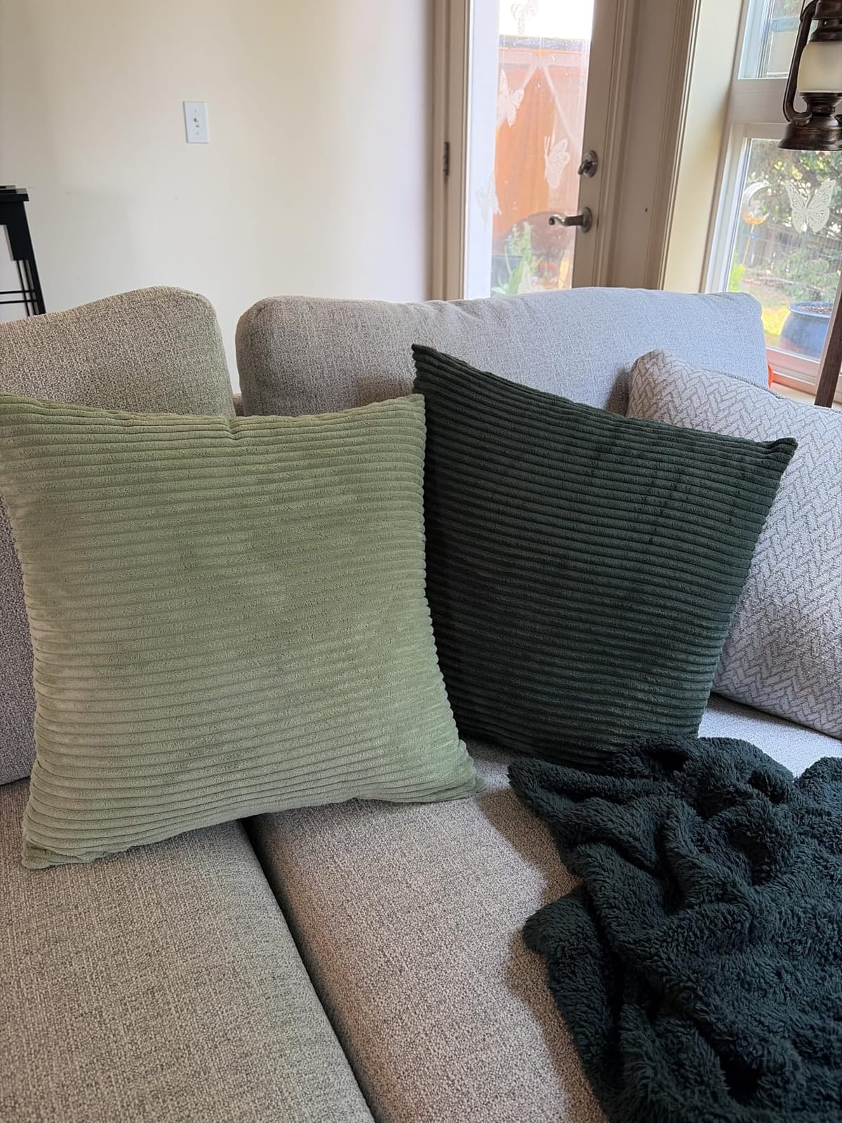 MIULEE Soft Corduroy Decorative Throw Pillow Covers Forest Green 18x18 | Set of 4, Modern Nordic Home Decor, Gradient Color Matching, Boho Farmhouse Cushion Covers for Couch Bed Sofa Living Room customer photo 1