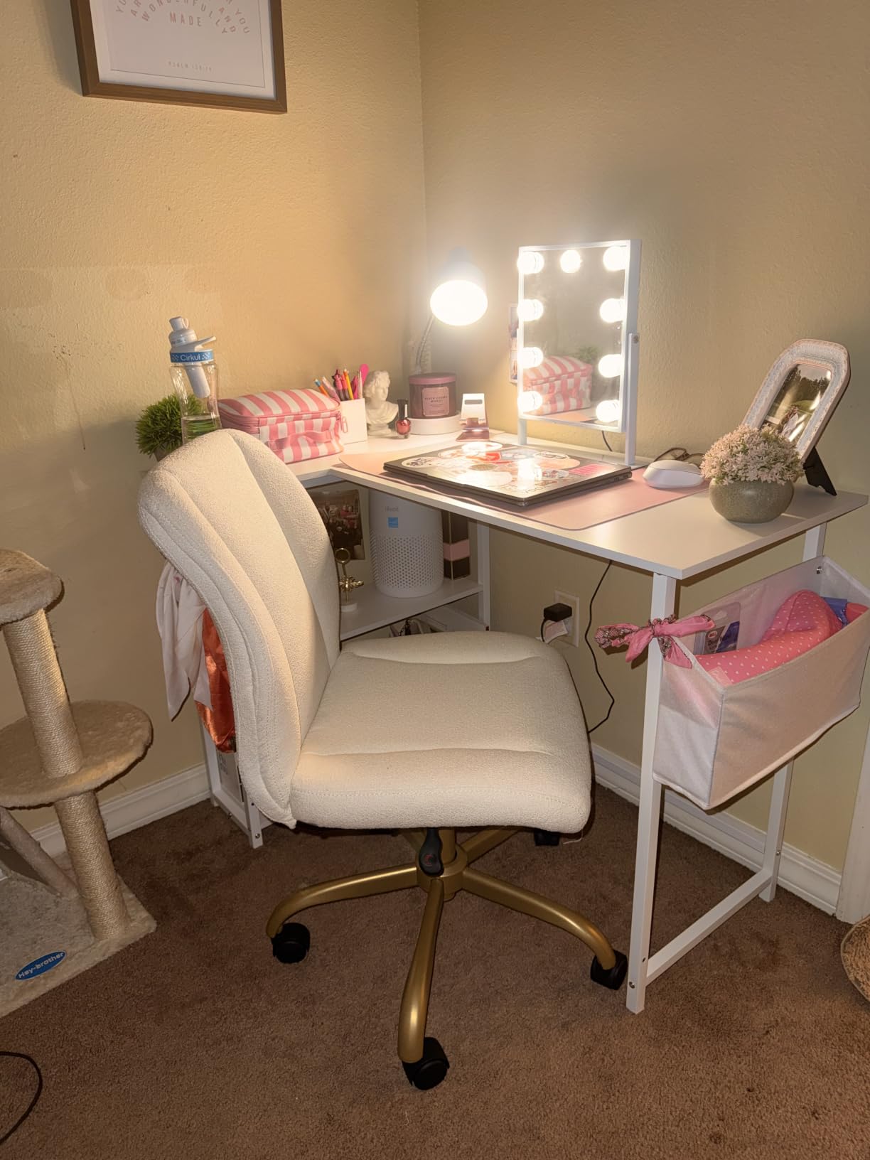 Pamray 43 Inch L Shaped Computer Desk with Reversible Side Storage Shelves, Small Corner Desk for Small Space Home Office, Writing Study Table PC Desk for Bedroom, White customer photo 2