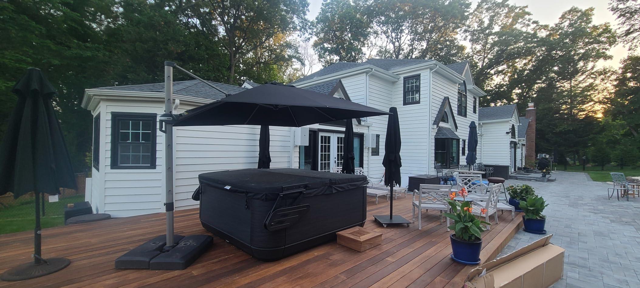 PURPLE LEAF Cantilever Umbrella with Base 10' x 10' UV Protection Navy Blue | 240 GSM Yarn-Dyed Fabric, Shade at 5 Angles, 360° Rotation, Smooth One-Hand Control, Aluminum Frame, Steadier in Wind customer photo 1