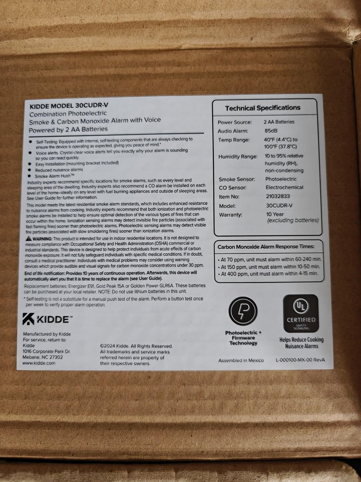 Kidde Smoke & CO Detector, AA Battery-Powered, 30CUDR-V, 1 Pack | Voice Alerts, 2-in-1 Detection, LED Status Lights, Easy Installation, and 85dB Alarm, Ideal for Homes and Apartments customer photo 2