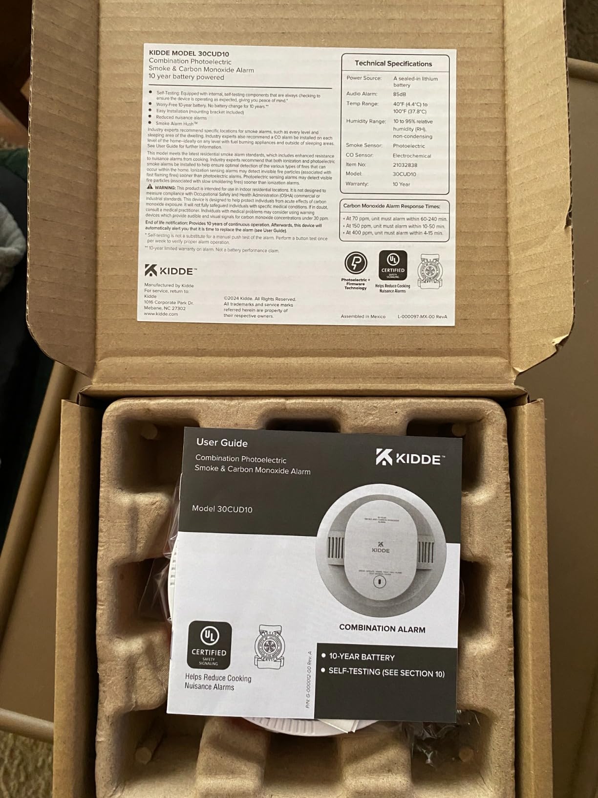 Kidde Smoke & Carbon Monoxide Detector, 10-Year Battery, 30CUD10, 1 Pack | No Battery Replacements or Low Battery Chirps, 2-in-1 Detection, LED Status Lights customer photo 1