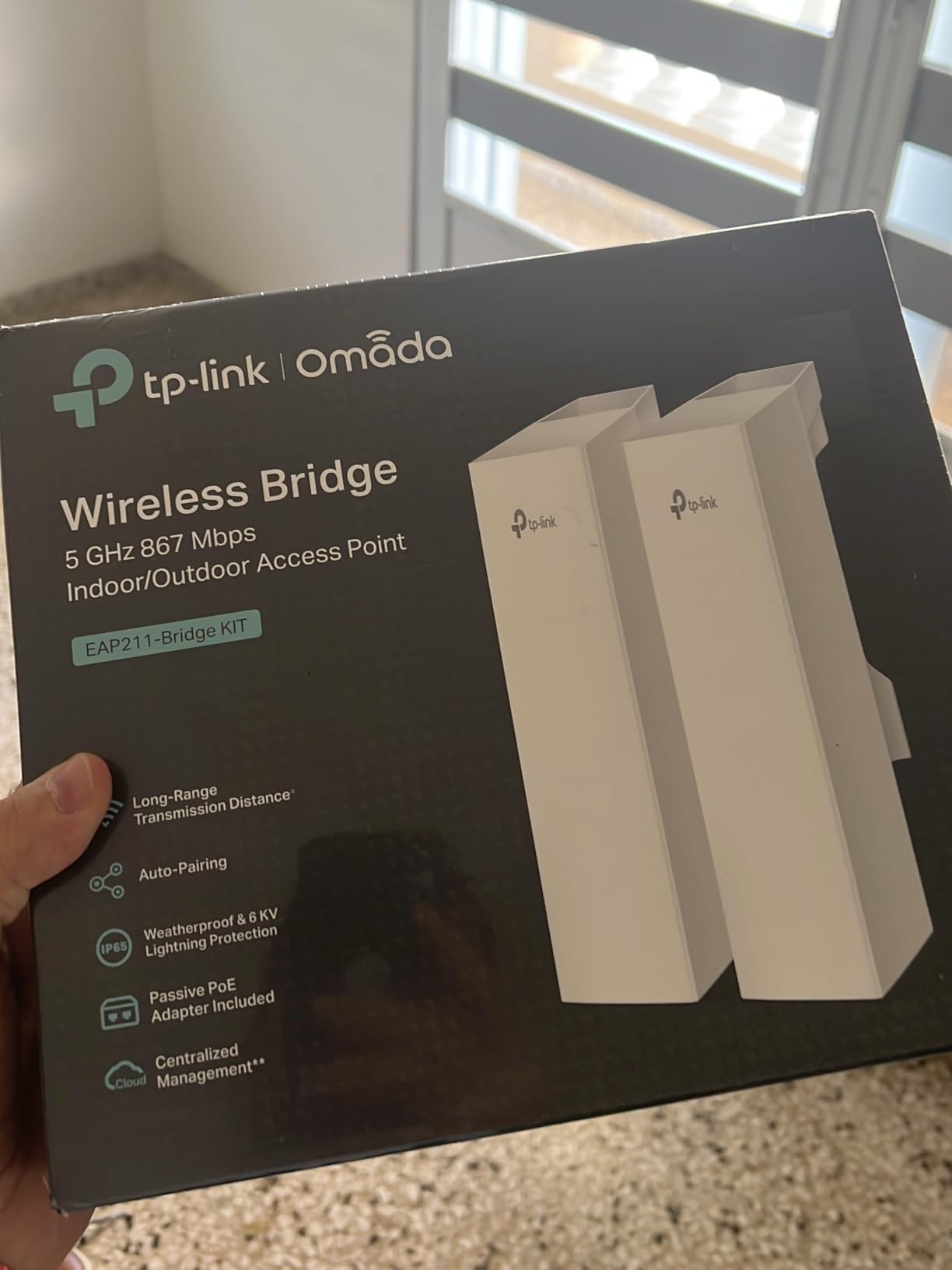 TP-Link Omada EAP211-Bridge KIT, Point to Point Wireless Bridge | 5GHz 867Mbps, PtP and PtMP, 1km Range, 3 Gigabit Ports, PoE or DC Powered, IP65 Weatherproof, Preconfigured, Plug and Play customer photo 2