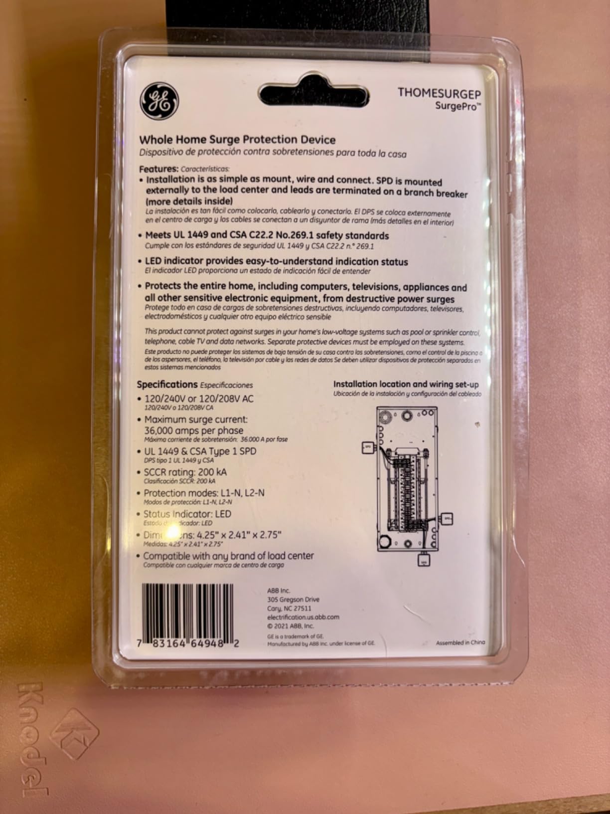 ABB THOMESURGEP Whole Home Surge Protection Device Type 1 SPD NEMA 3R, 36kA Capacity, External Mount, Pigtail, LED Indicator, Universal Load Center Compatible, UL Listed & ANSI Certified customer photo 2