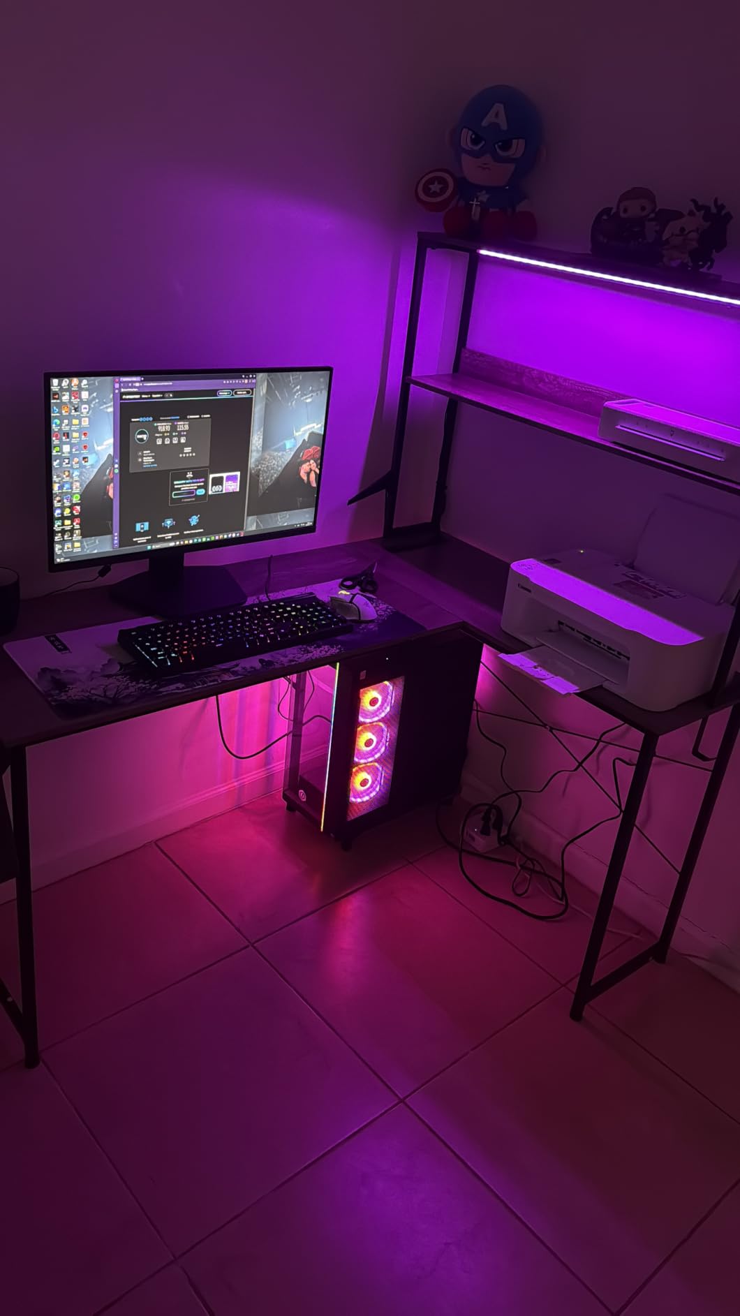 AODK L Shaped Desk Gaming Desk with LED Light & Power Outlet | 53 Inch Black Reversible L Shaped Computer Table with Shelf & Storage Bag & Hook for Home Office customer photo 1