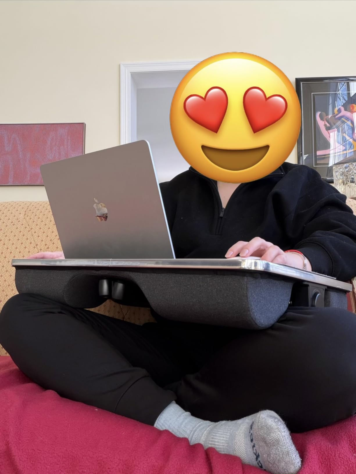 2-in-1 Bed & Lap Desk with Soft Cushion, Adjustable Height & Angle | Wrist Rest, Leather, iPad Holder & Stopper - Foldable Laptop Stand for Bed & Couch, Portable Bed Table Tray for Adults & Kids customer photo 2