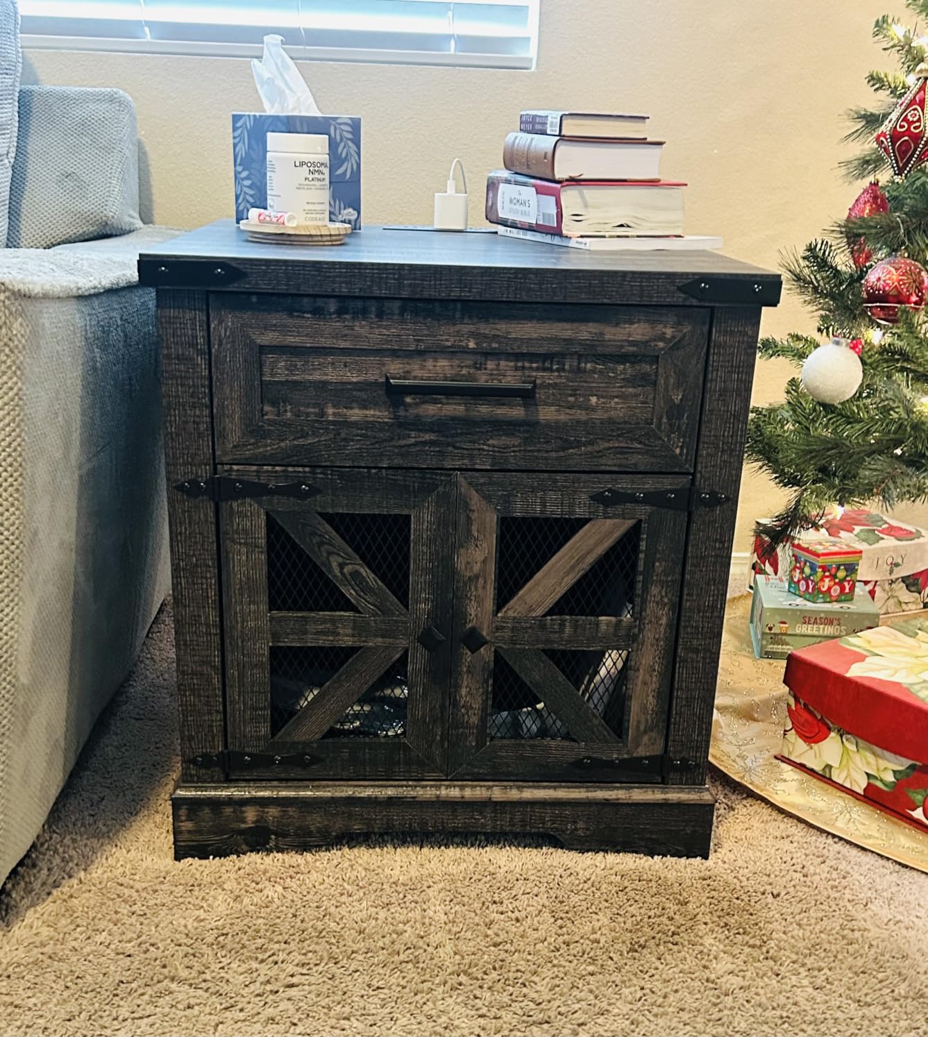 RALGEND Farmhouse End Table with Charging Station, 24