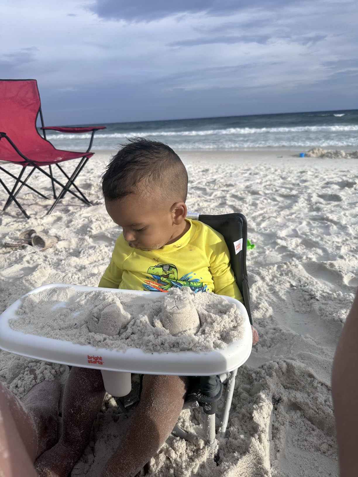 Bright Starts Pop 'N Sit Portable Booster Seat, 3-in-1 Floor Seat, Travel High Chair & Toddler Booster with Feeding Tray, Indoor/Outdoor, Grey, 6 Months-3 Years customer photo 1