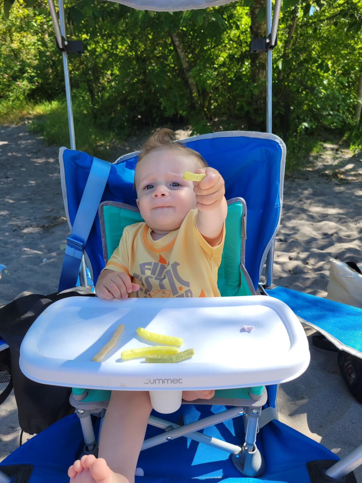 Bright Starts Pop 'N Sit Portable Booster Seat, 3-in-1 Floor Seat, Travel High Chair & Toddler Booster with Feeding Tray, Indoor/Outdoor, Grey, 6 Months-3 Years customer photo 2