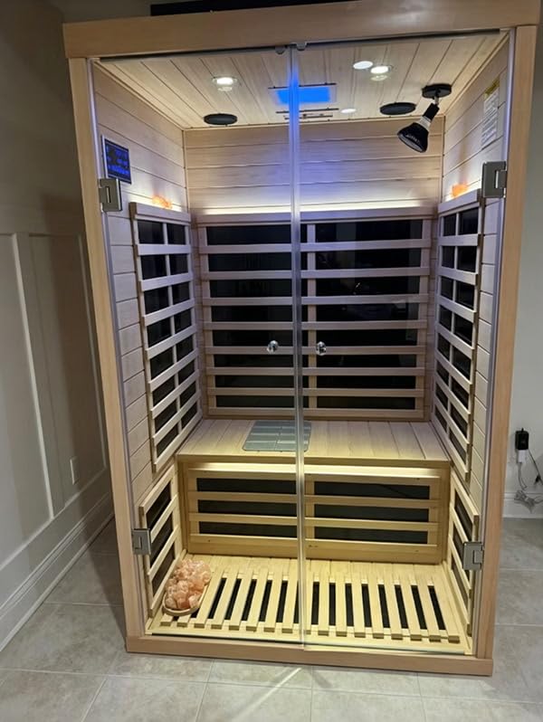 Smart Infrared Sauna 2 Person, 1780w Indoor Sauna Room with APP & LCD Panel Control, 0-5mg Low Emf Far Infrared Sauna for Home, Chromatherapy Light, Bluetooth Speaker, Insulation Cover, Reading Light customer photo 1