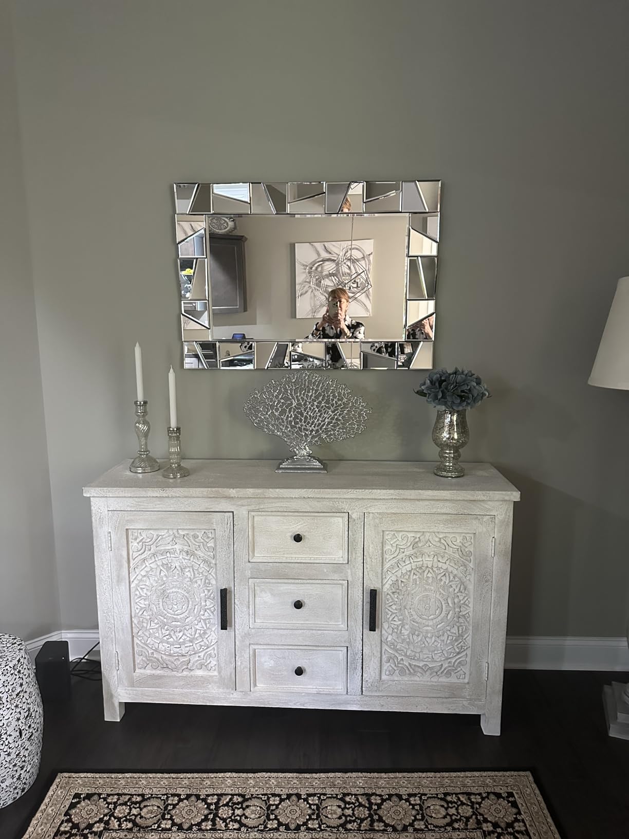Chende Large Living Room Mirror for Decor, 44'' x 24'' Modern Decorative Wall Mirrors with Uneven Glass Frame, Rectangle Elegant Mirror with Glass Beveled Edge for Entryway, Dining Room, Bedroom customer photo 1