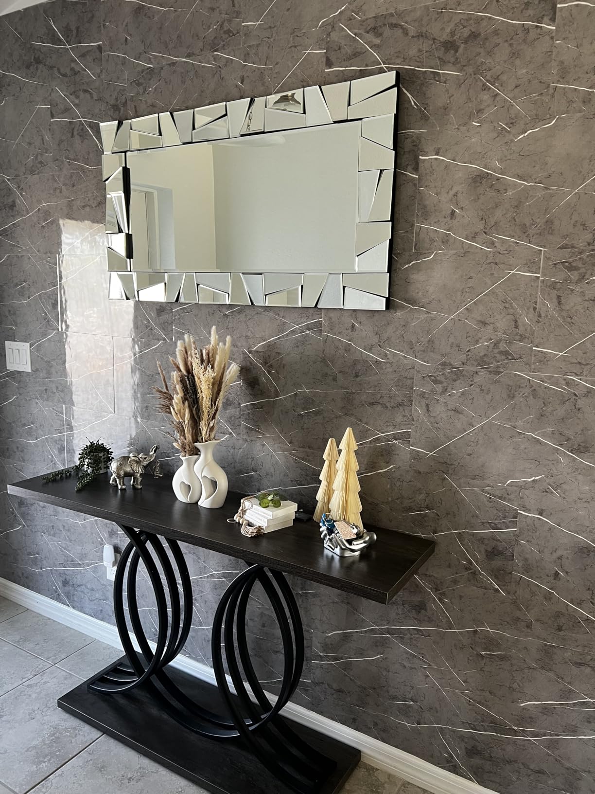 Chende Large Living Room Mirror for Decor, 44'' x 24'' Modern Decorative Wall Mirrors with Uneven Glass Frame, Rectangle Elegant Mirror with Glass Beveled Edge for Entryway, Dining Room, Bedroom customer photo 2