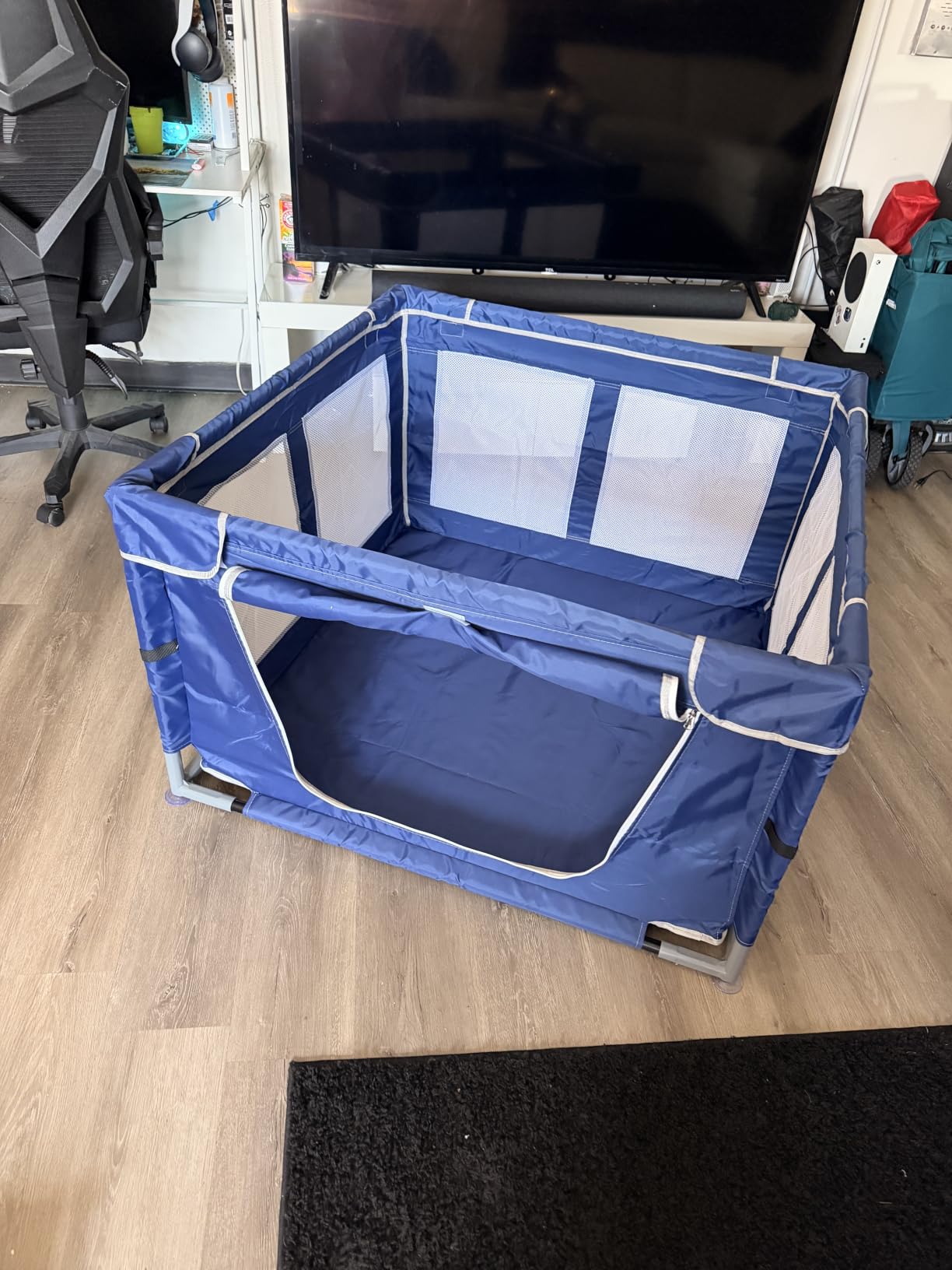 XVISHX 42x42 Inches Puppy Playpen with Gate, Dog Playpen for Puppies or Small Dogs, DogFence Pet Playpen for Indoor & Outdoor, Sturdy Safety DogPen with Thickened Fabric customer photo 1