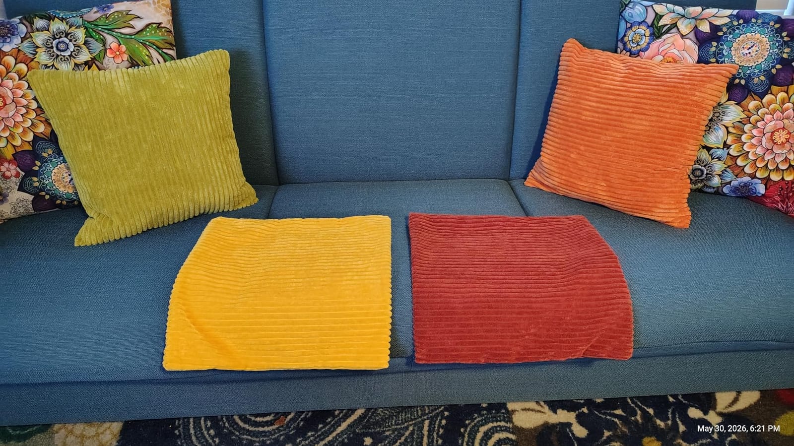 Topfinel Decorative Throw Pillow Covers Cushion Cases, Set of 4 Soft Velvet Modern Double-Sided Designs, Mix and Match for Boho Farmhouse Fall Home Decor (18x18 inch, Orange/Teal) customer photo 1