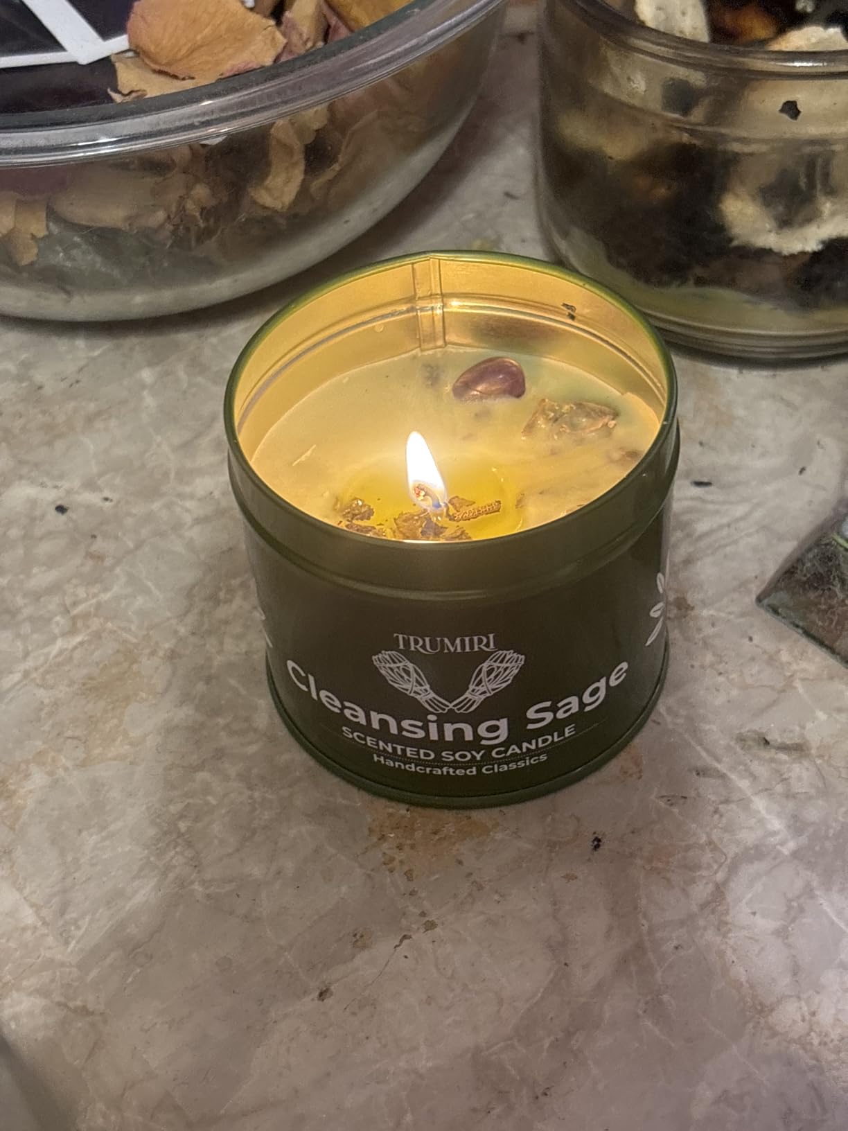 Sage Candle for Cleansing House Negative Energy Smudge Kit - 5oz Soy Wax Natural Clean Organic Non Toxic - Aromatherapy Spiritual Meditation Gifts - Long Lasting Highly Scented Candel with Crystals customer photo 2