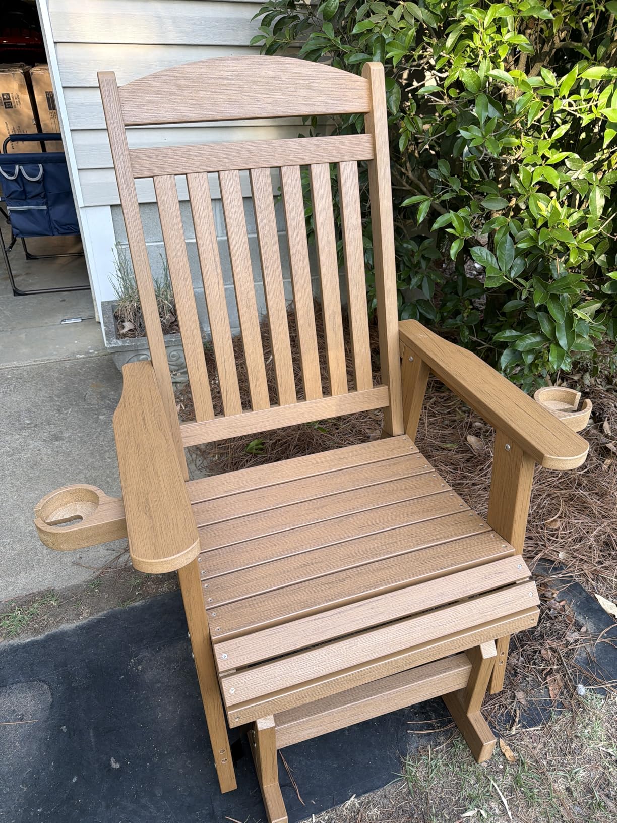 Poly Lumber Patio Glider for One Person, with Cup Holders, High Backrest and Deep Contoured Seat, HIPS Material, All-Weather Resistant, Heavy Duty 700 LBS (Matte Black) customer photo 2
