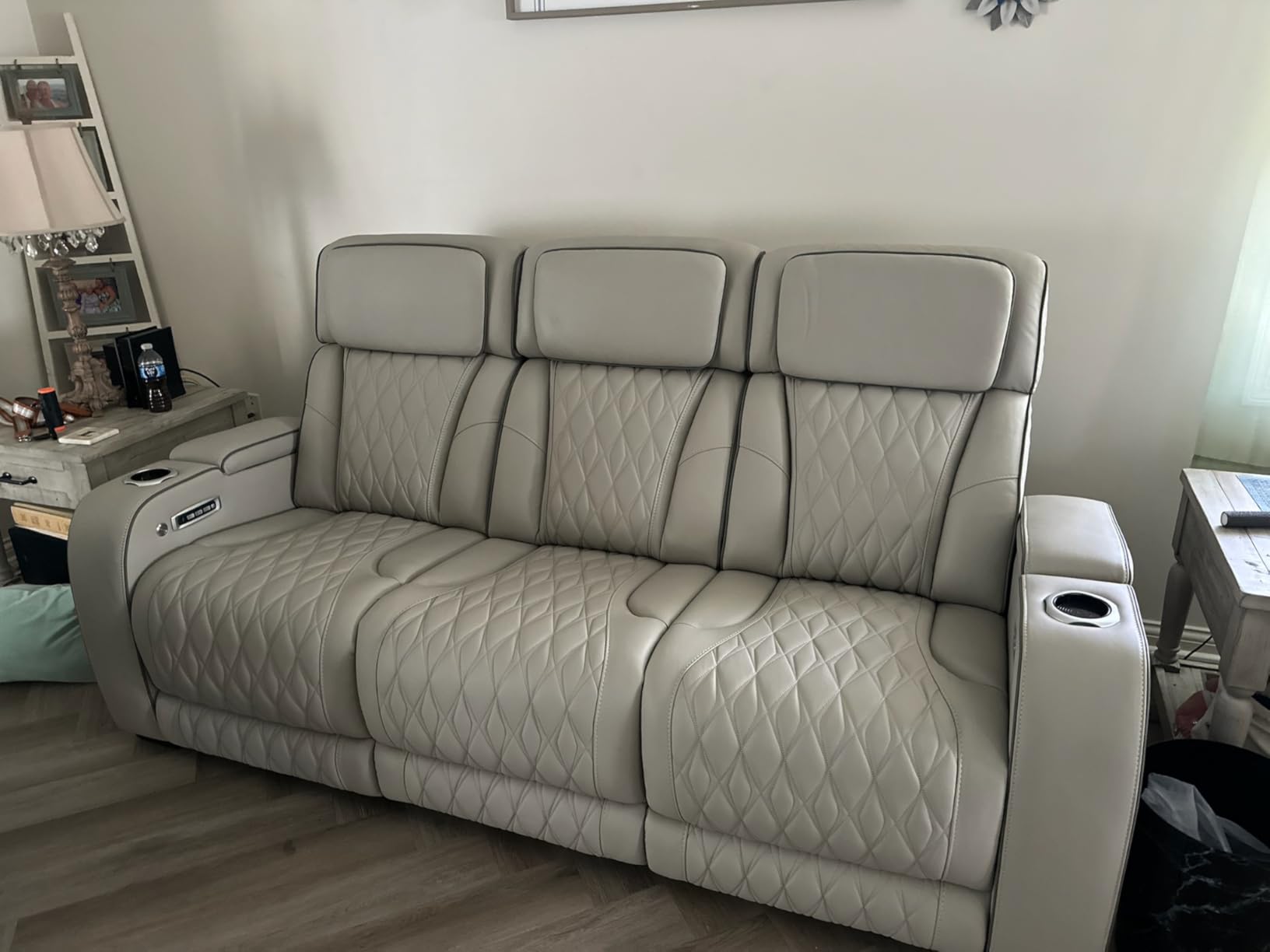 Signature Design by Ashley Boyington Zero Gravity Power Recliner, Gray | Leather match upholstery, Built-in air massage, Heated seat, Adjustable headrest, Dual cup holders, Home theater design customer photo 1