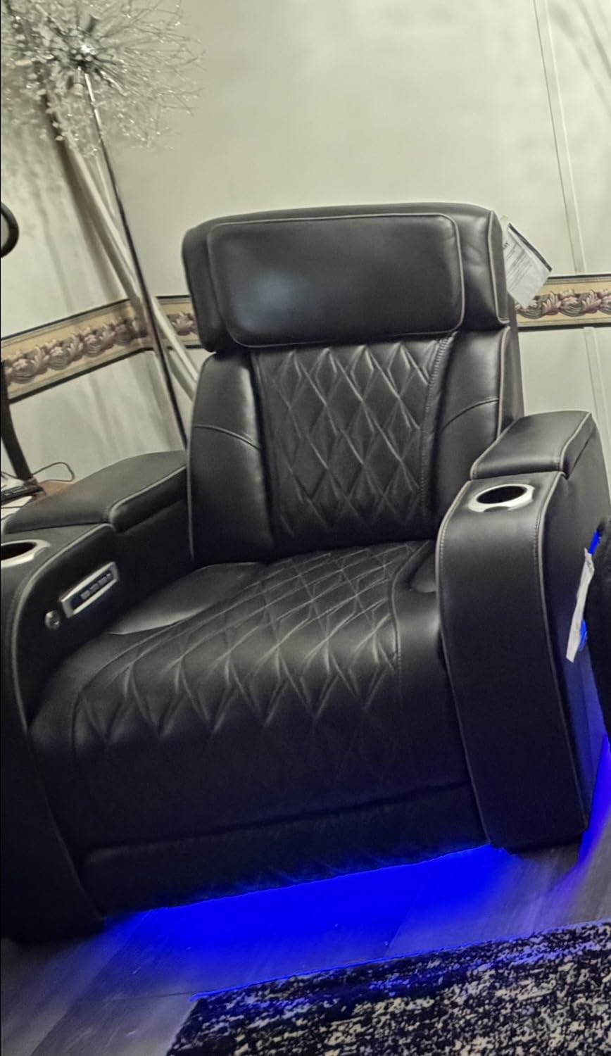 Signature Design by Ashley Boyington Zero Gravity Power Recliner, Gray | Leather match upholstery, Built-in air massage, Heated seat, Adjustable headrest, Dual cup holders, Home theater design customer photo 2