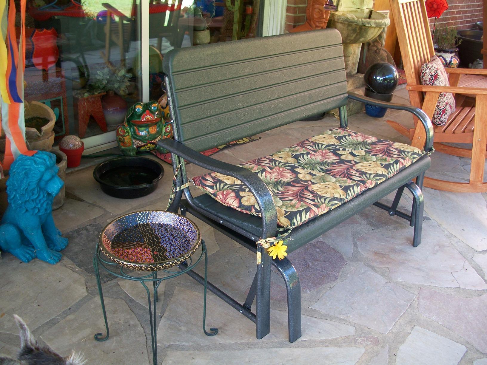 GIANTEX Outdoor Gliders for Outside Patio, Porch Glider w/Steel Frame | Weather Resistance HDPE Back & Seat, 600Lbs Capacity Loveseat, 2-Seat Rocker for Deck, Yard, Lawn, Outdoor Glider Bench, Brown customer photo 1