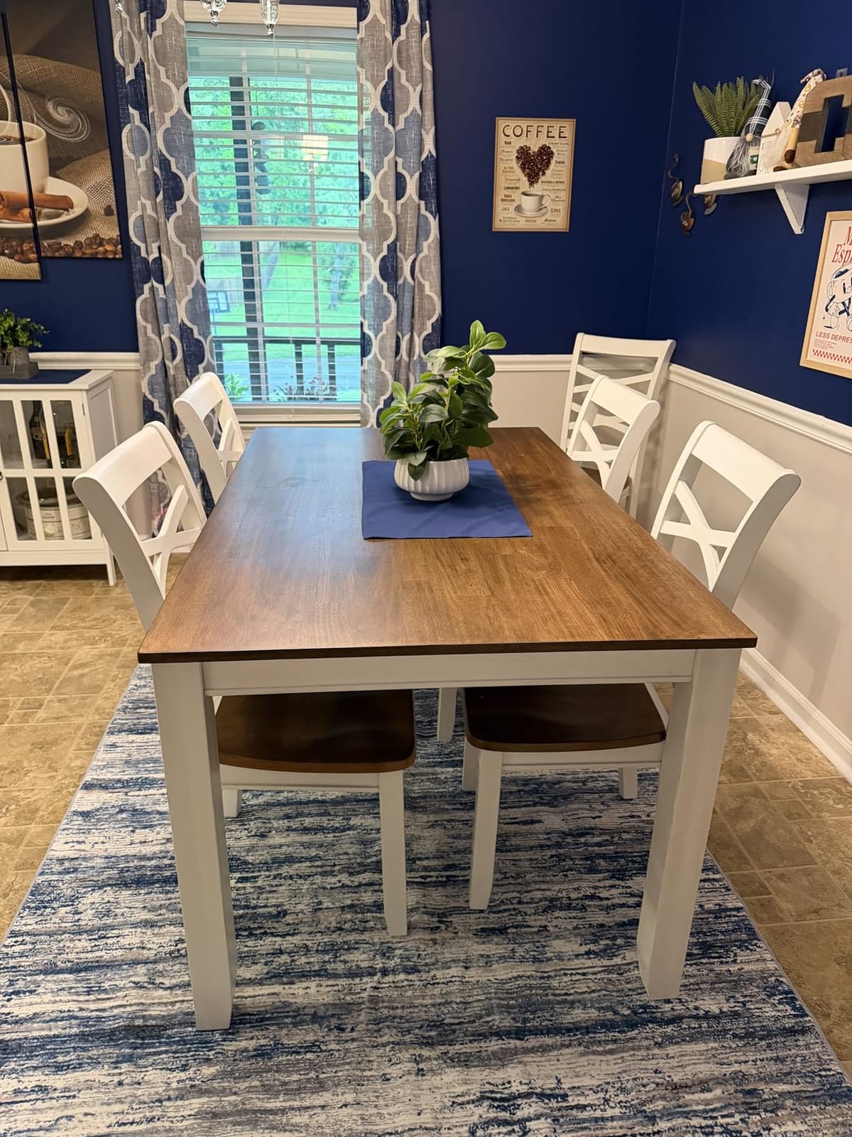 Lexicon 7-Piece Dining Set, Wooden Dining Table and 6 Chairs, Cherry/White, Farmhouse Dining Set, Cross Back Chairs customer photo 1