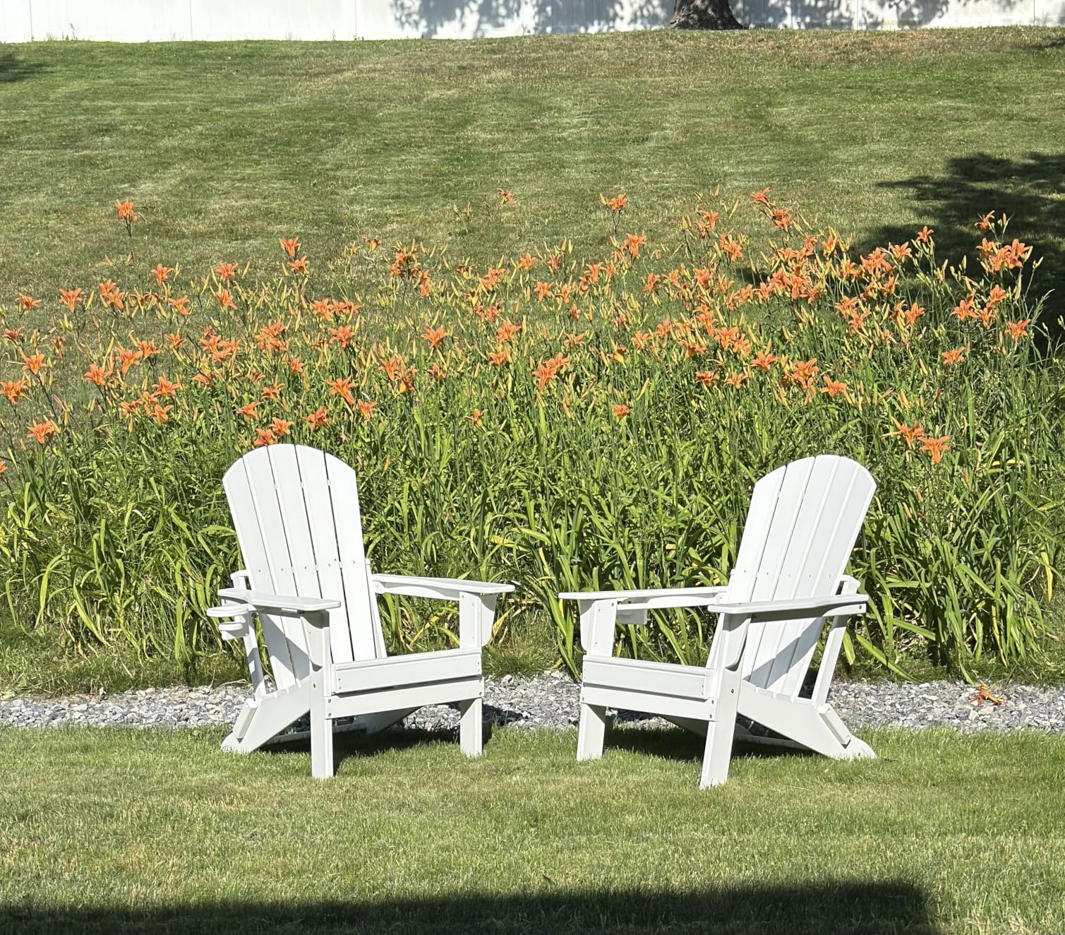 Folding Adirondack Chair with Cup Holder, HDPE All-Weather, White | SGS Tested, Faux Wooden Textured, Heavy Comfortable Set, Patio Poolside Backyard Lawn customer photo 2