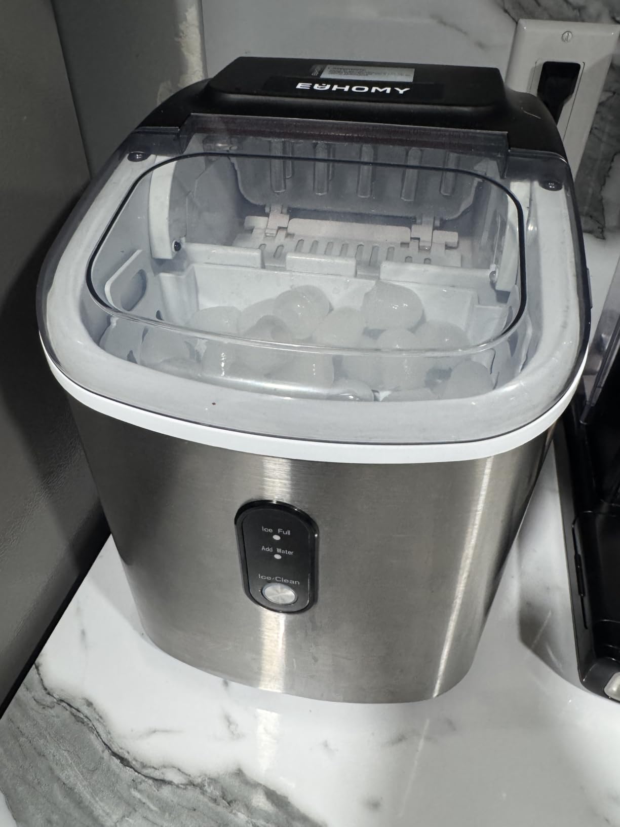 EUHOMY Ice Maker Countertop, Portable Ice Machine with Carry Handle, 26.5lbs Per Day, 9 Cubes in 6 Mins, Auto-Cleaning, with Basket and Scoop, for Home, Kitchen, Camping, RV (Silver) customer photo 2