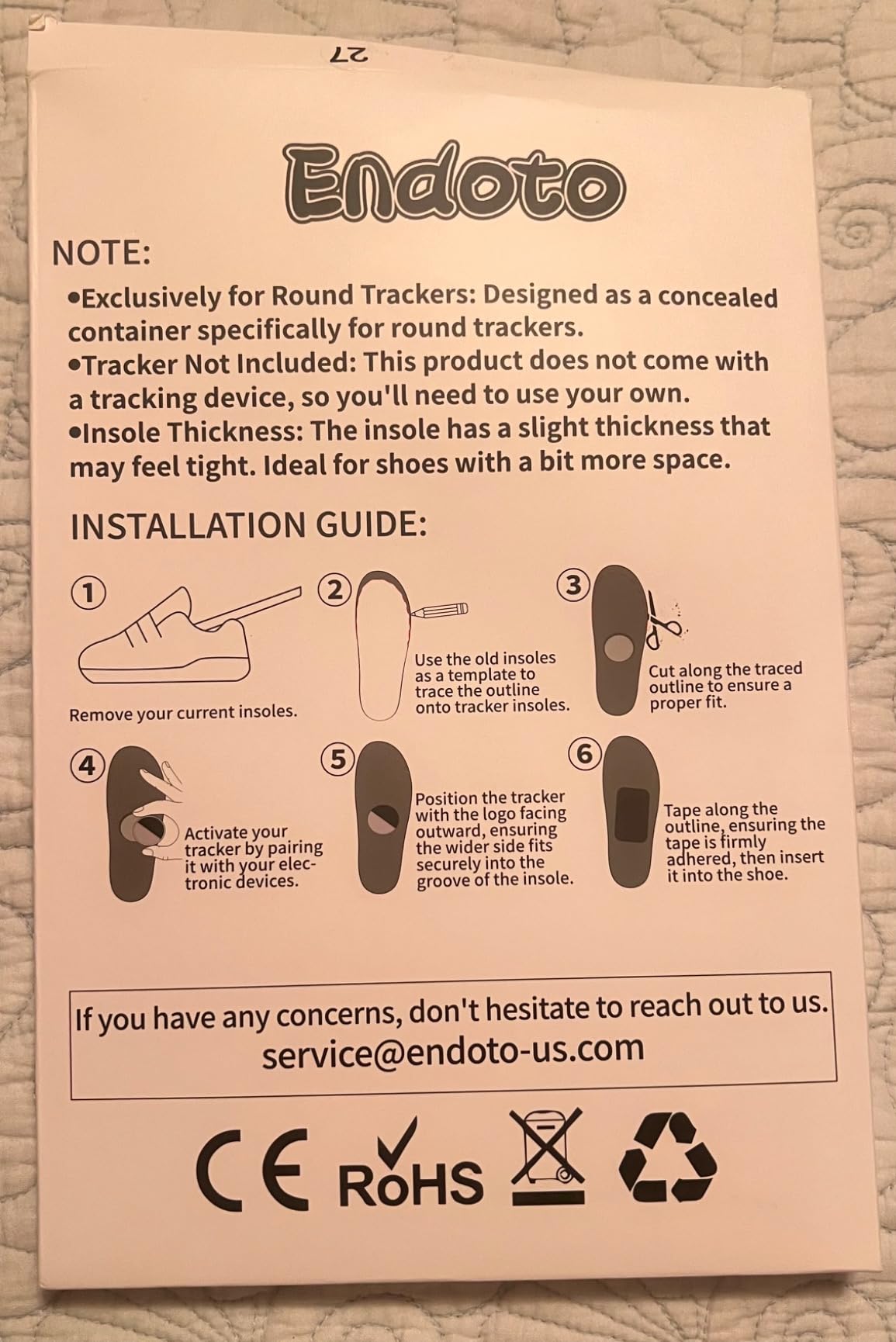 Endoto Insoles for Airtag Air Tag Inserts Soles | Tracking Insoles | US Patent: USD1082268 | Color:Purple, Size:290mm customer photo 2