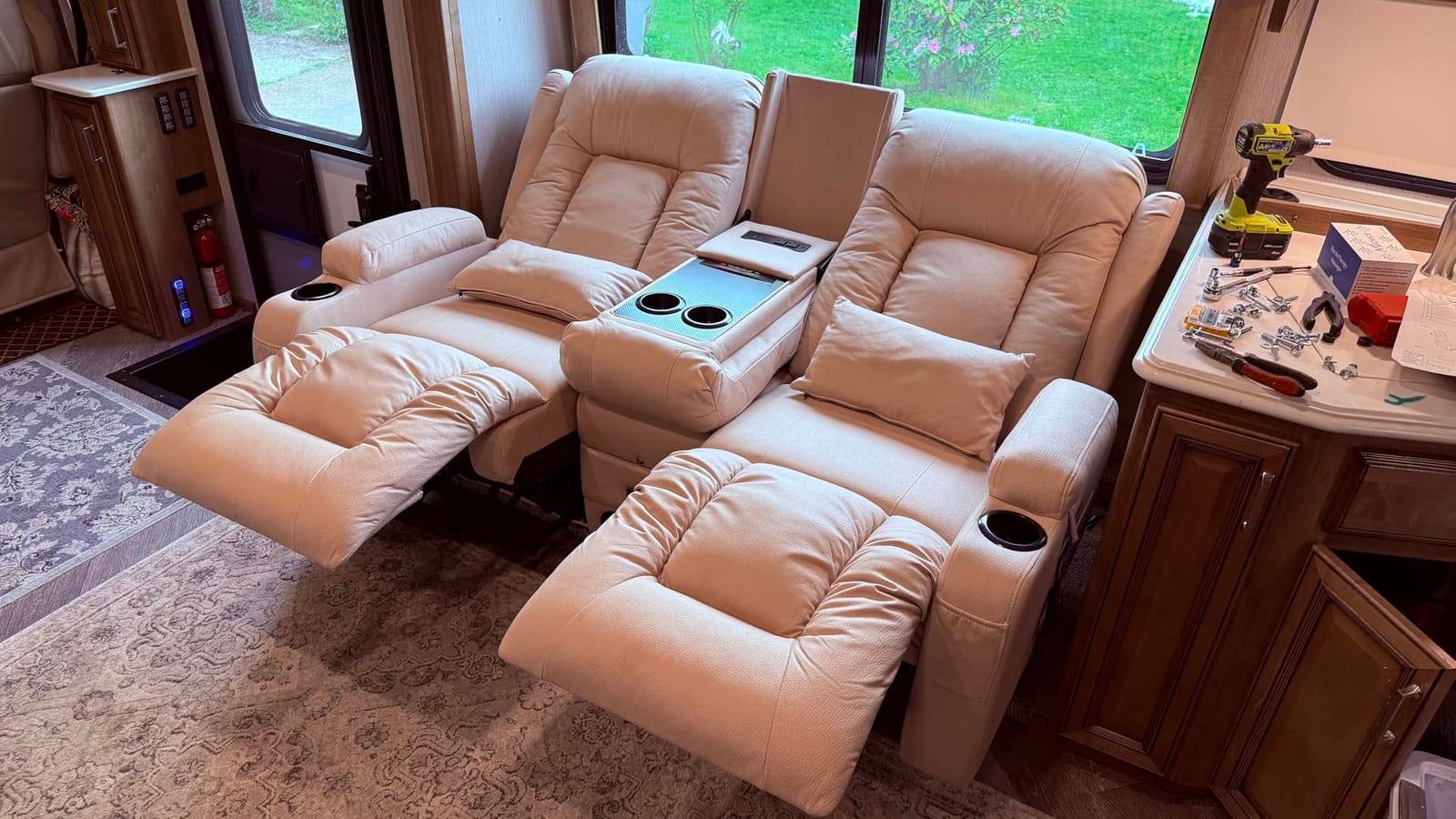 URRED Power Loveseat Recliner Sofa with Massage and Heat, Black | Wall Hugger Reclining Loveseat with Console, RV Couch Home Theater Seating with LED Lights for Living Room, Faux Leather customer photo 2