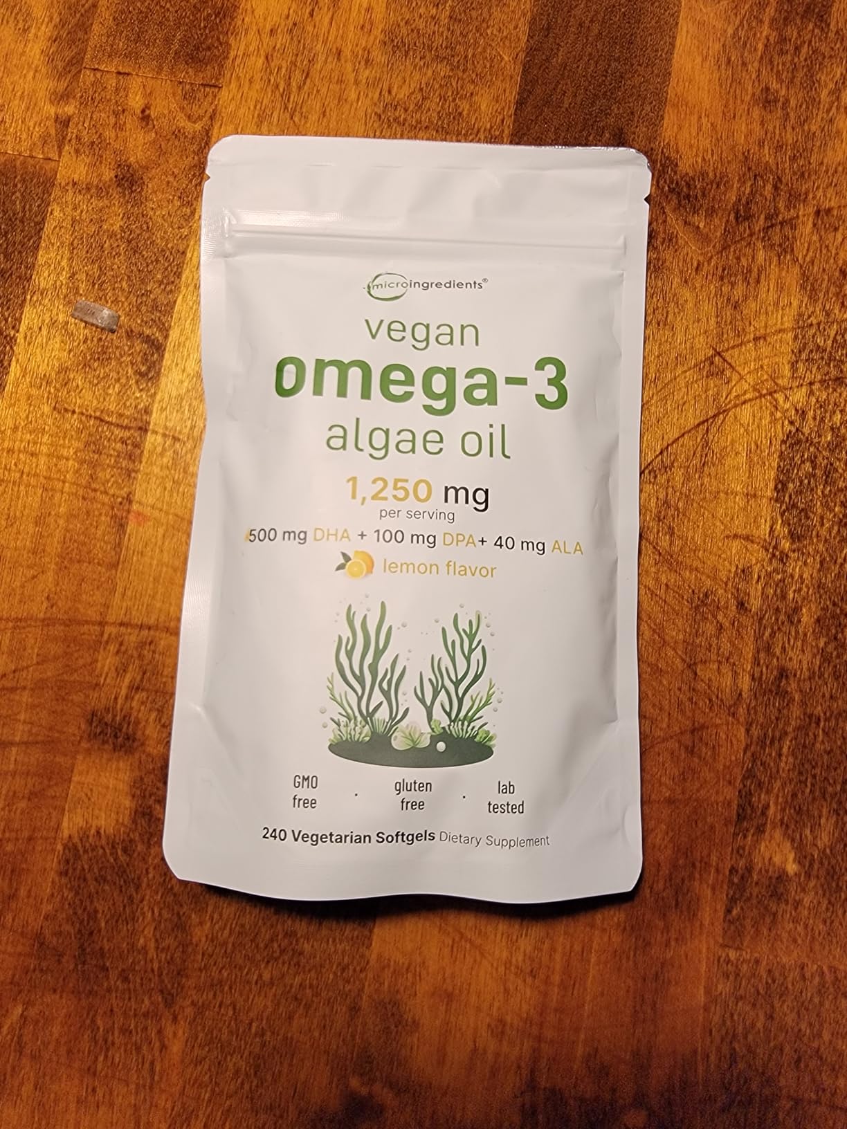 Micro Ingredients Vegan Omega 3 Algae Oil, 240 Veggie Softgels | Fish Oil Alternative | DHA 500mg & DPA 100mg | Carrageenan Free | Plant-Based Omega 3 with Flaxseed & ALA | Lemon Flavored customer photo 2