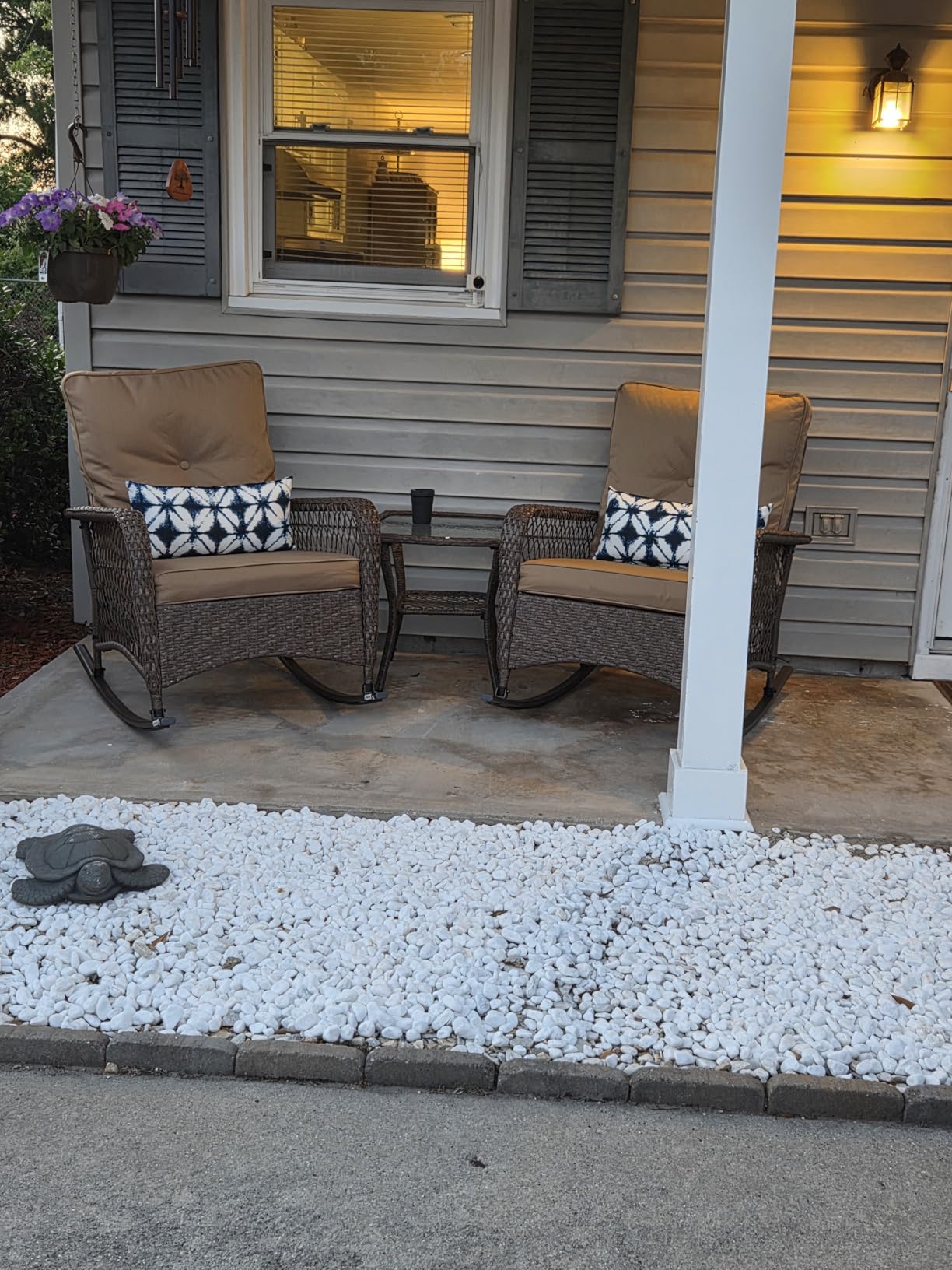 UDPATIO Rocking Outdoor Chair Patio Wicker Chair with Cushions, Lumbar Pillow for Porch Backyard, Porch, Balcony, Poolside (Blue) customer photo 1