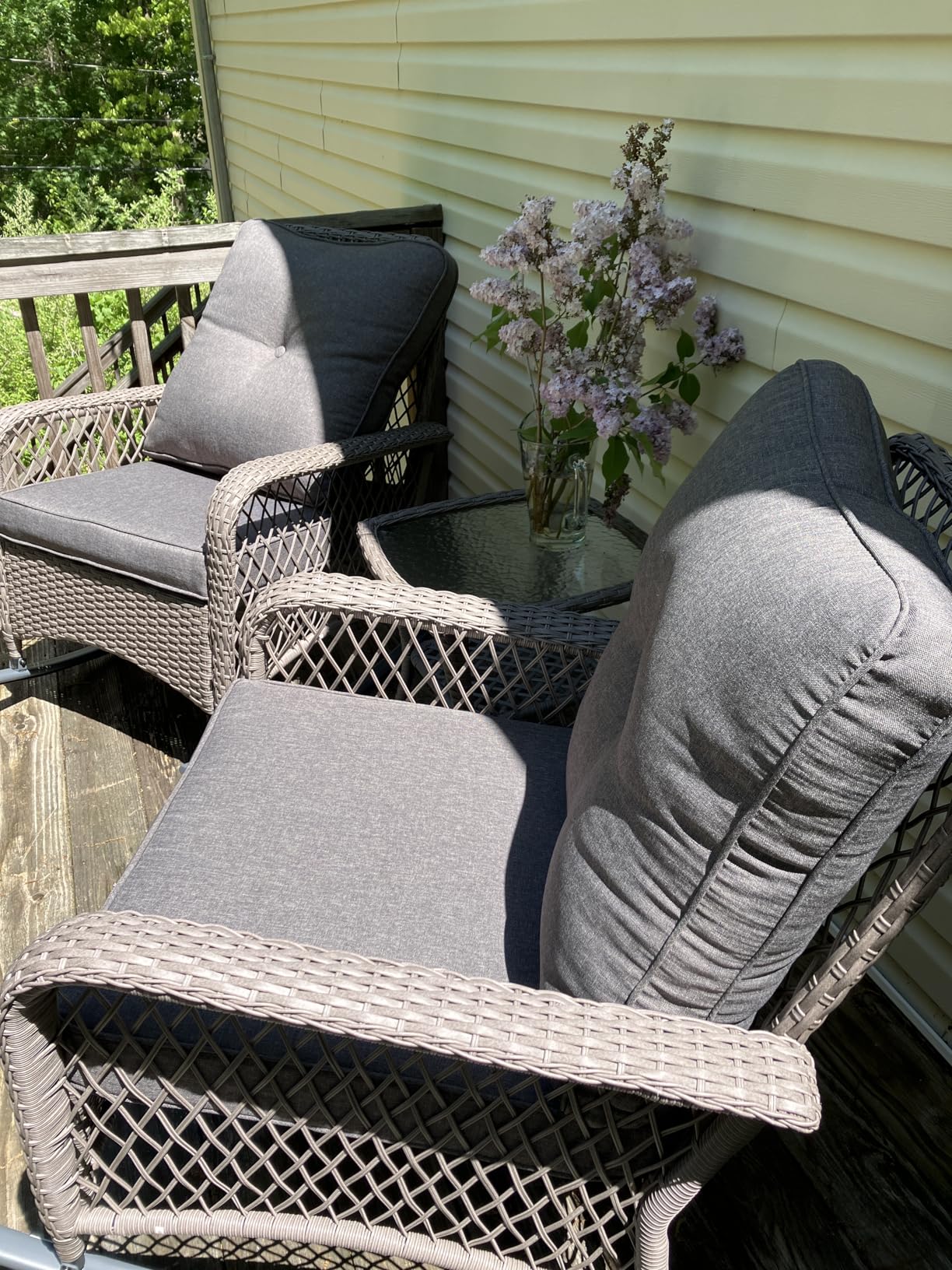 UDPATIO Rocking Outdoor Chair Patio Wicker Chair with Cushions, Lumbar Pillow for Porch Backyard, Porch, Balcony, Poolside (Blue) customer photo 2