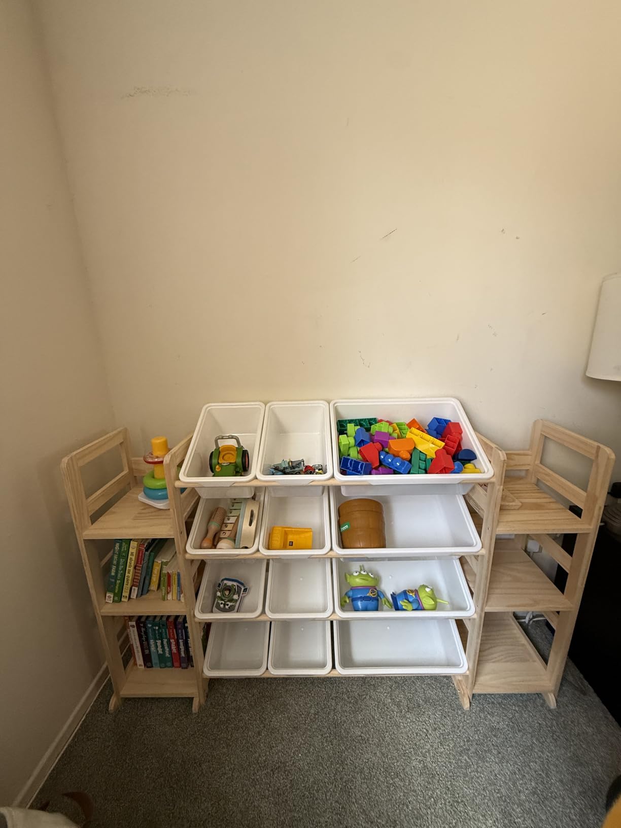 Toy Storage Organizer - Toy Organizers and Storage with Bookshelf, Toy Storage Shelf with 3 Shelves and 12 Storage Bins, Kids Bookshelf and Toy Storage for Kids Room, Playroom, Bedroom, Nursery, White customer photo 1