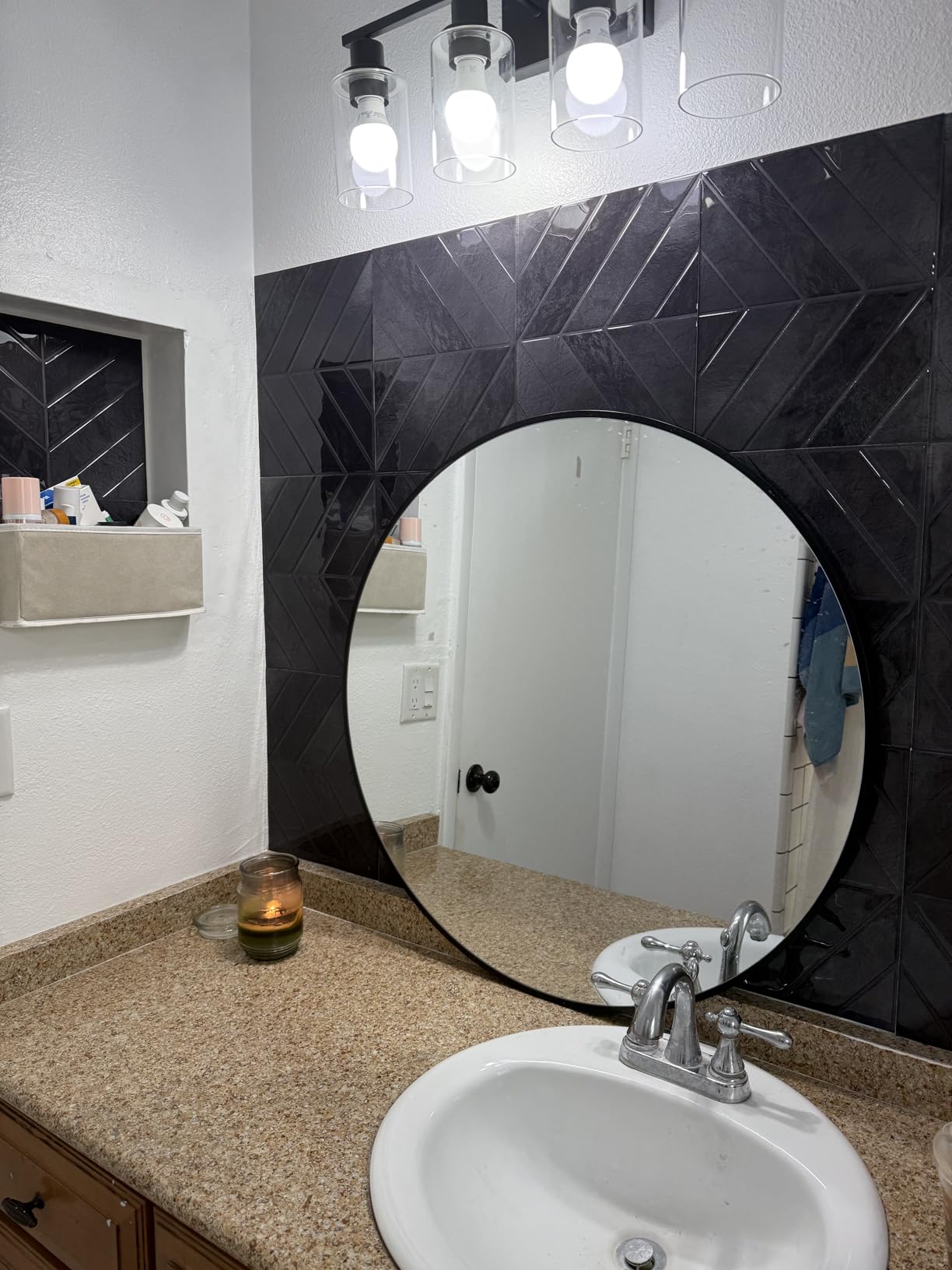 Round Wall Mirror 36 Inch, Large Circle Mirrors with White Frame | 36 inch mirrors for Bathroom, Entryway, Dining Room & Living Room, Tempered Glass-Shatterproof Mirror customer photo 2