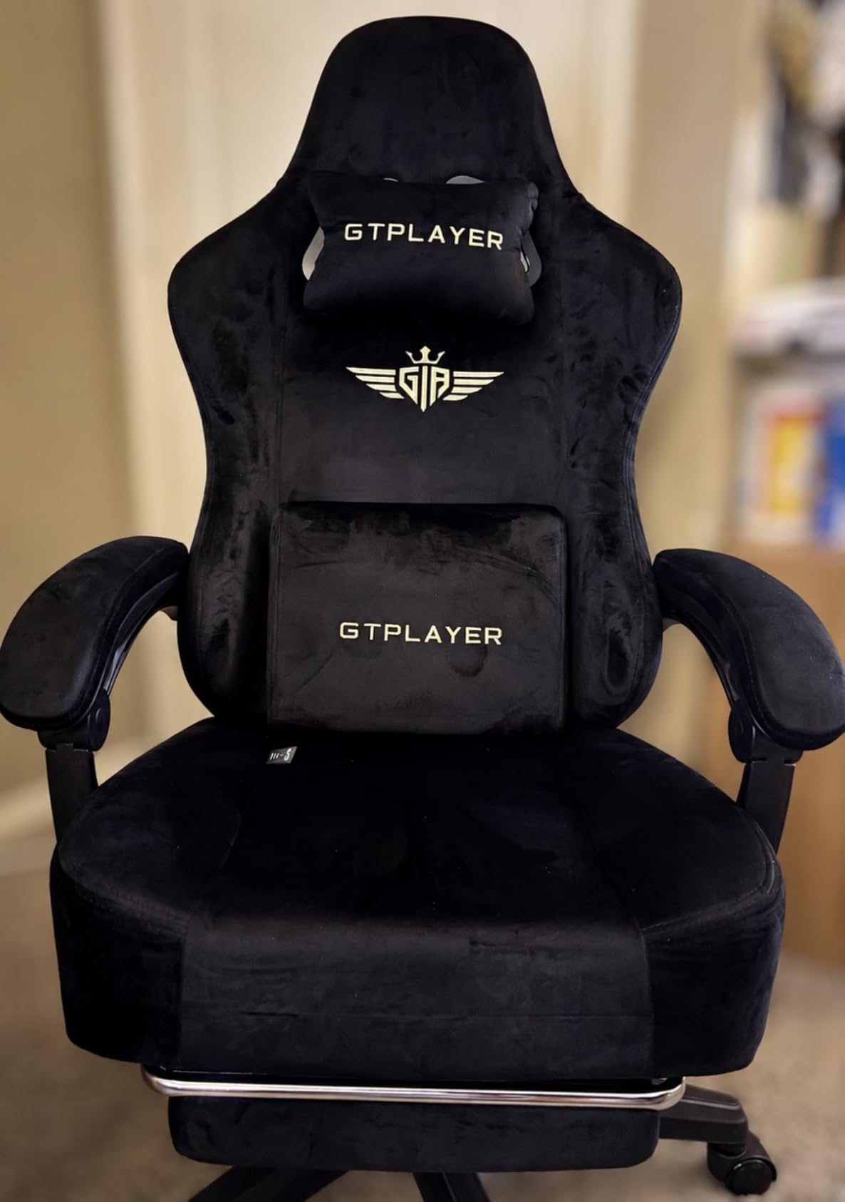 GTPLAYER Big and Tall Gaming Chair Fabric with Pocket Spring Cushion, High Back Ergonomic Computer Chair with Footrest for Adults Lumbar Support Swivel Game Chair for Office Gaming 350LBS, Black customer photo 2
