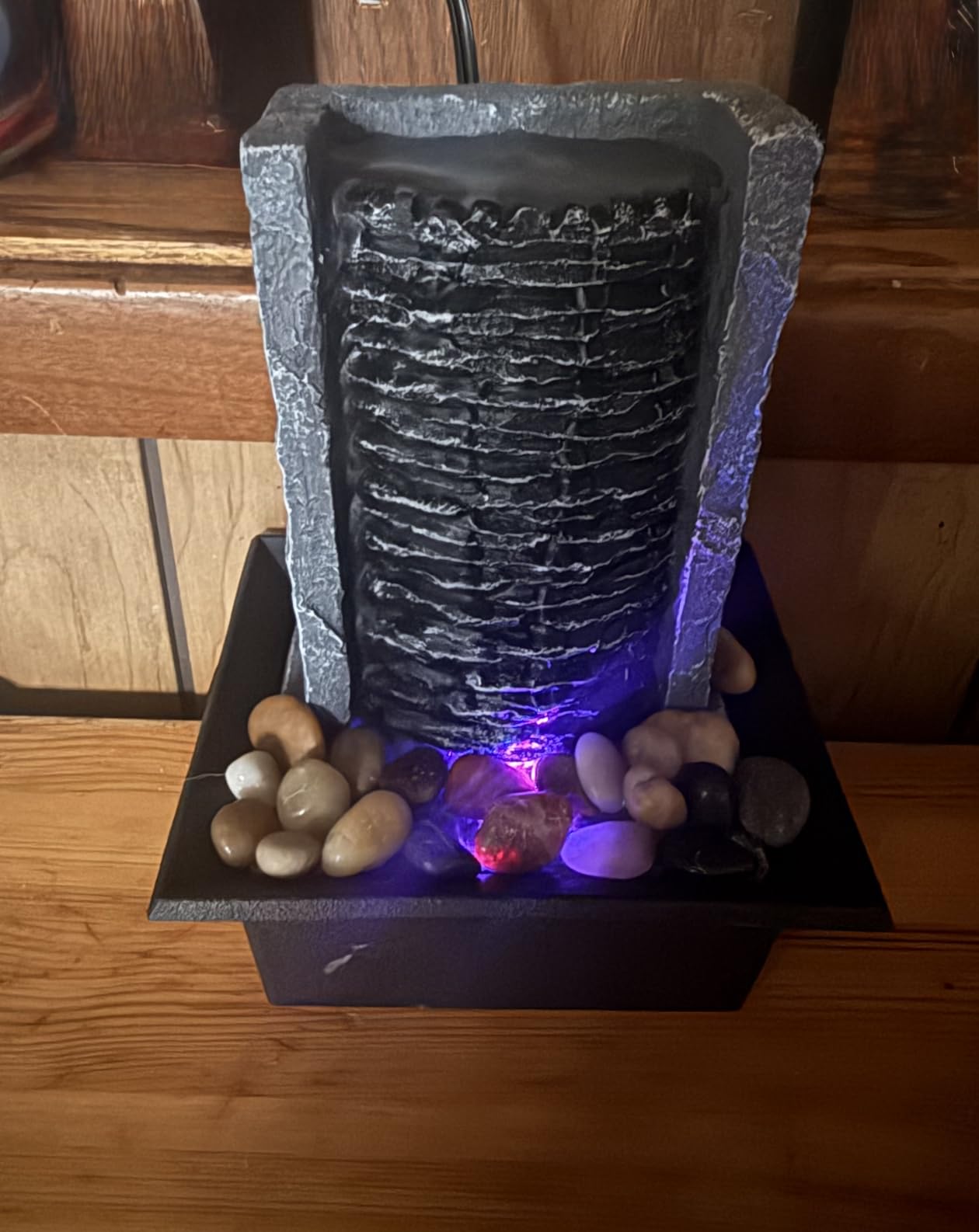 Tabletop Fountain Indoor Waterfall Rock Fountain LED-Lights Water Feature Waterfall for Modern Home and Office Indoor Decoration customer photo 1