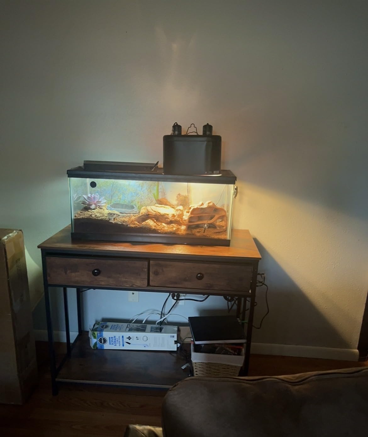 VOWNER 40 Gallon Aquarium Stand with Power Outlet & Cabinet Storage, Black | Metal Frame Fish Tank Stand, Double Turtle Reptile Terrariums Tank Stand, 39.4