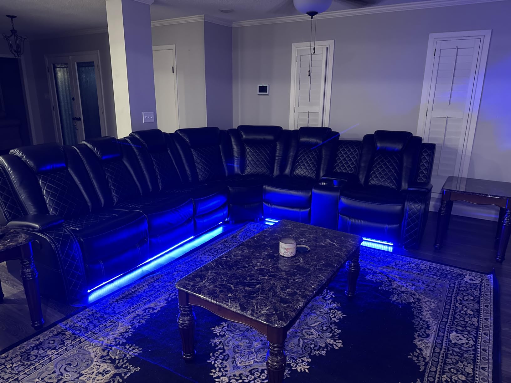Power Recliner Sectional Sofa with LED &USB Port, L Shaped Reclining Couch for Living Room Furniture, Faux Leather Sectional Home Theater with Reading Lamp, Cup Holder&Storage (Black) customer photo 2