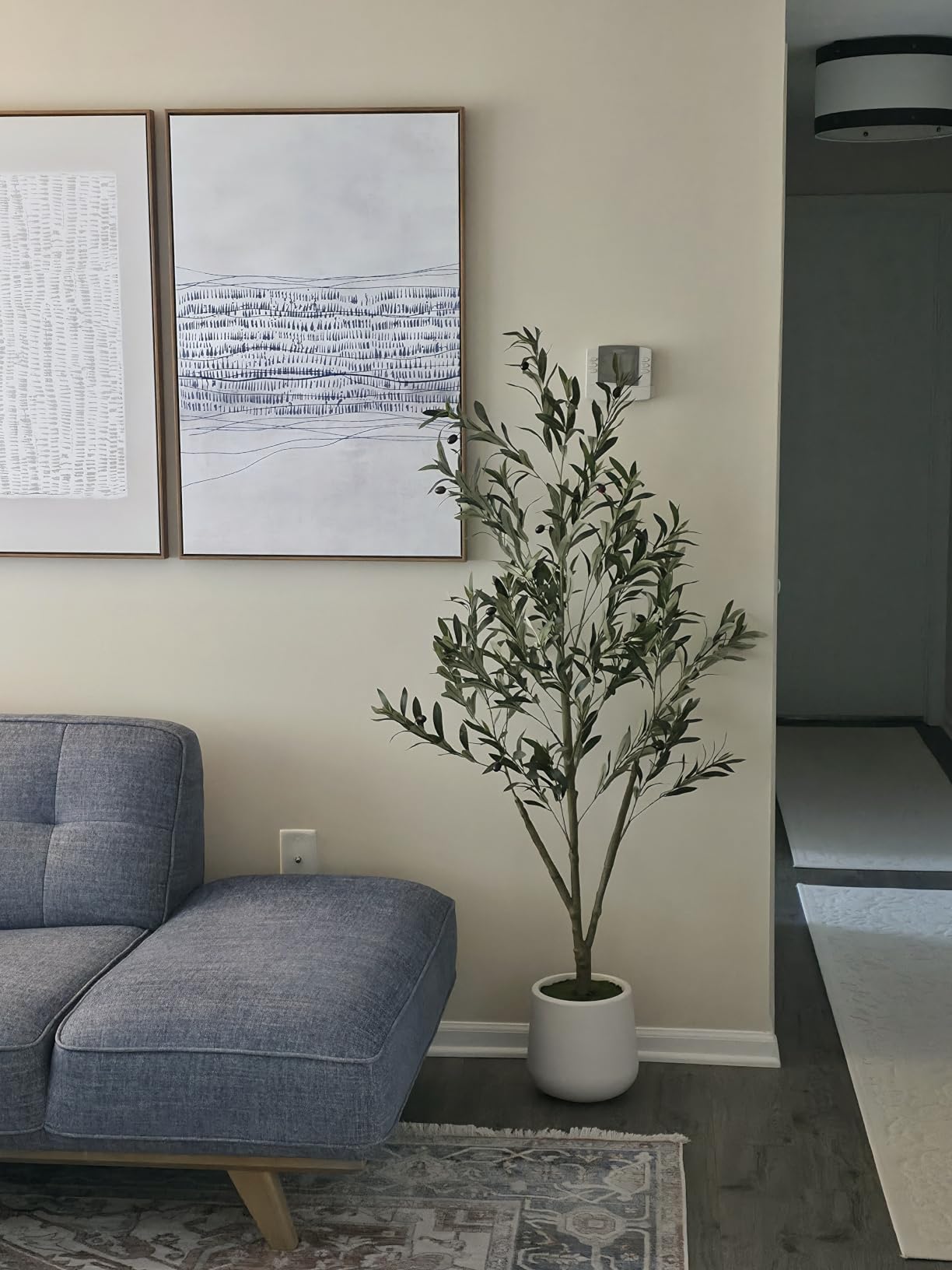 VIVATREES Olive Trees Artificial Indoor, 5FT Tall Faux Olive Tree with White Tall Planter, Artificial Plants with Natural Wood Trunk and Lifelike Fruits for Home Office Decor customer photo 2