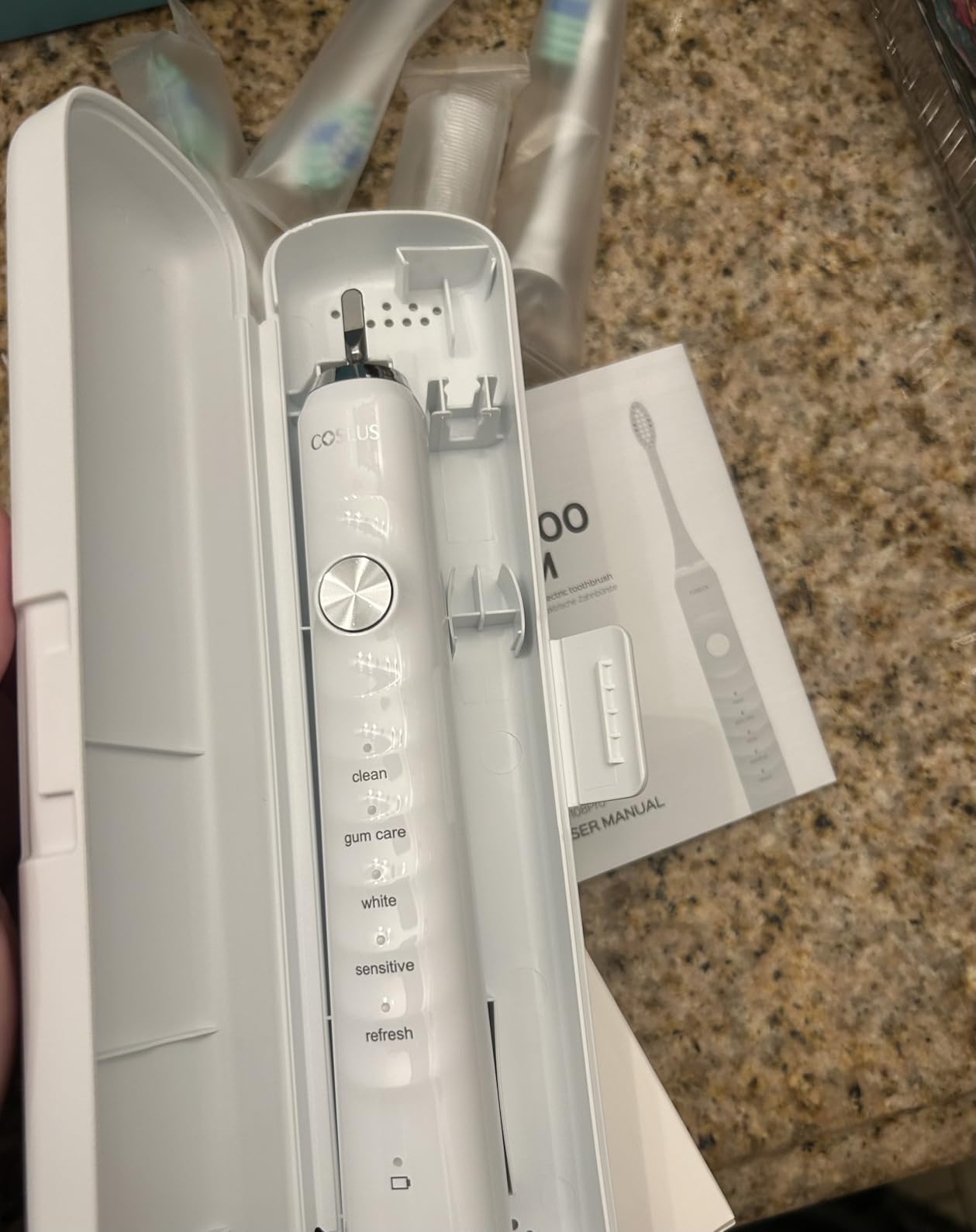 COSLUS C40 Sonic Electric Toothbrush for Adults, 47000VPM for Deep Cleaning | Portable Travel Case - 5 Modes for Sensitive Teeth & Brace, Wireless Charging, 6 Brush Heads for Family, Black, 1PC customer photo 2