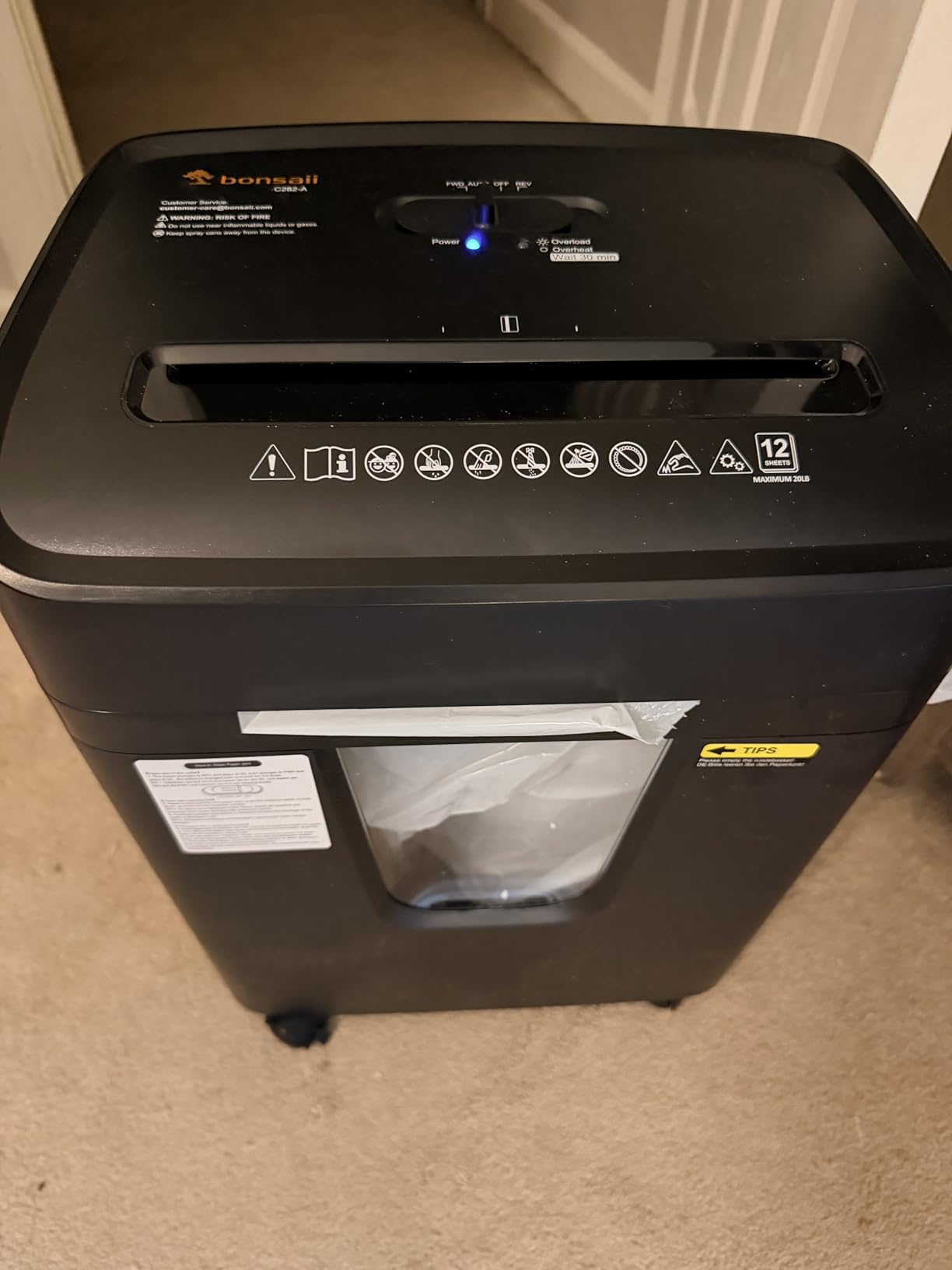 Bonsaii 12-Sheet Cross Cut Heavy Duty Paper Shredder for Home Office | P-4 Security Level, Jam-Proof System, 5.5Gal Pullout Bin with Casters, Shredder for CDs & Credit Card C282-A customer photo 1