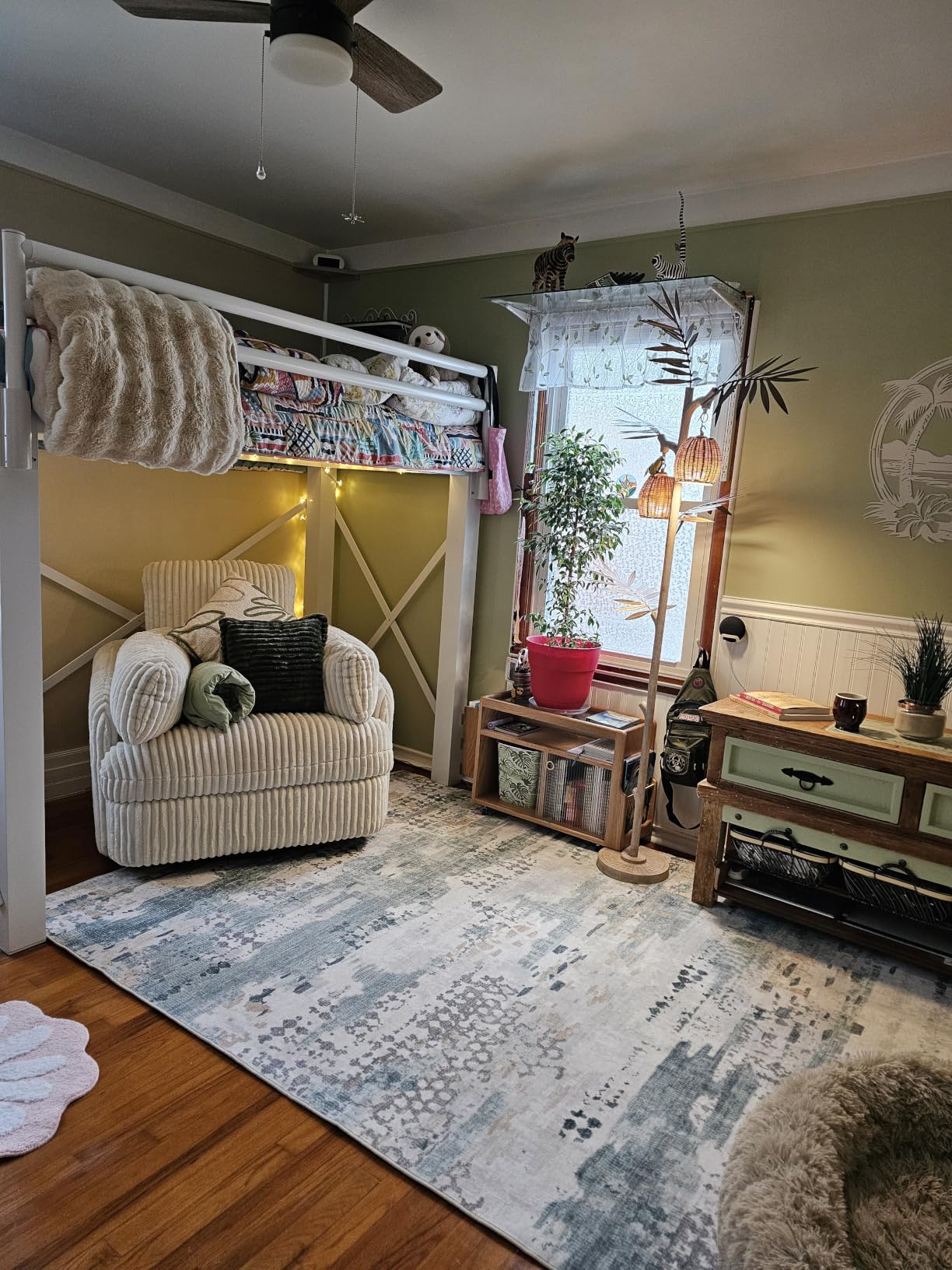 Signature Design by Ashley Oversized Swivel Glider Recliner, Ivory | Hidden armrest storage, Soft polyester cord, Smooth 360-degree rotation, Rocking chair motion, Tie-Breaker Series customer photo 2