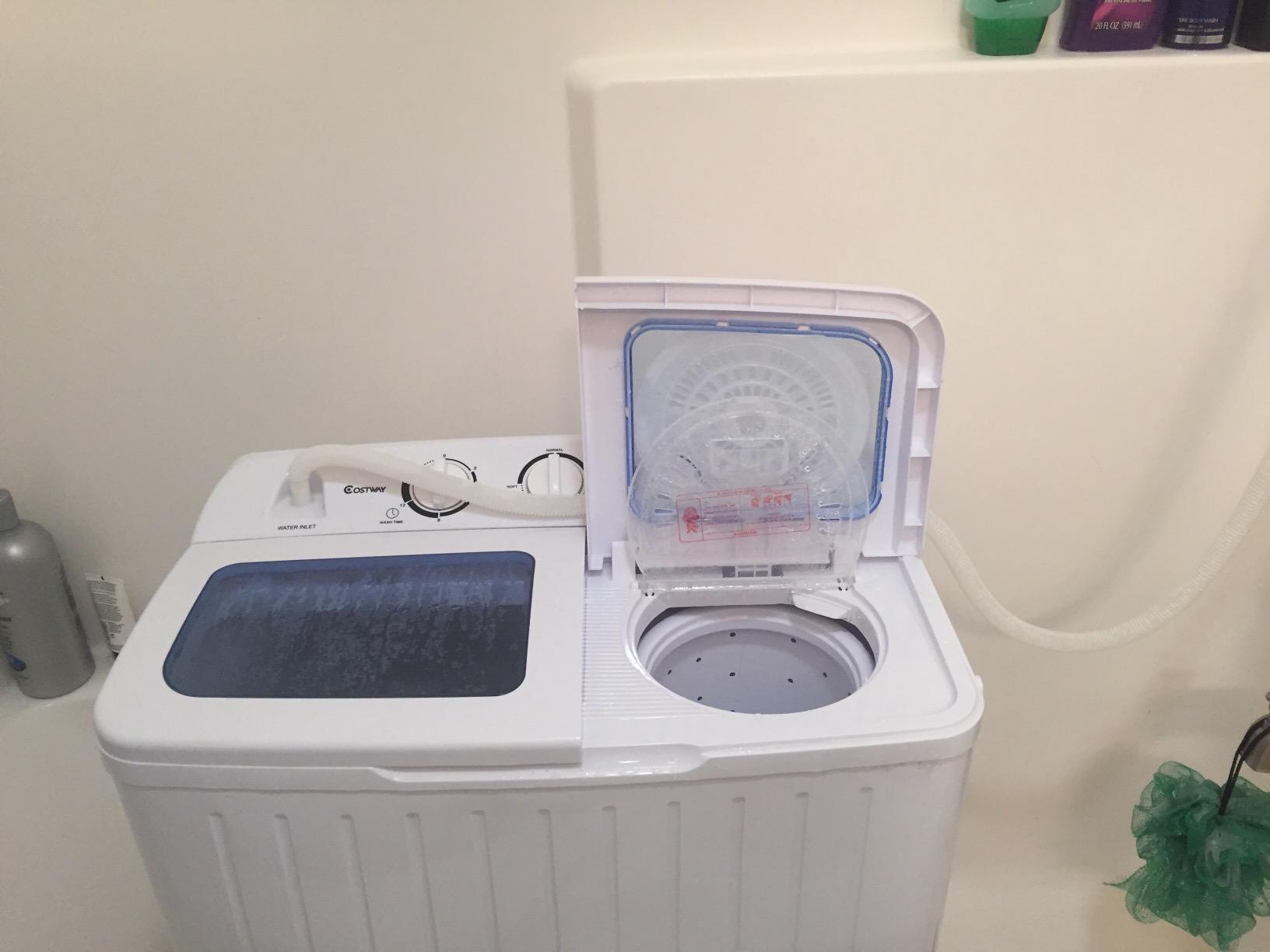 Giantex Portable Washing Machine, 20lbs Washer and Spinner Combo, Twin Tub 12lbs Wash & 8lbs Spin, Mini Compact Laundry Clothes for Apartment Dorm RVs (White & Grey) customer photo 2