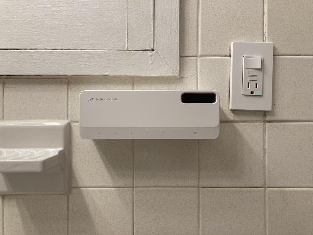 UV Toothbrush Sanitizer Holder for Bathrooms,Mold & Odor Removal & Timer Function Smart Home Bathroom Accessories, 5+1+1 Slots Rechargeable Cordless Wall Mounted Tooth Brush Holder (Black) customer photo 1