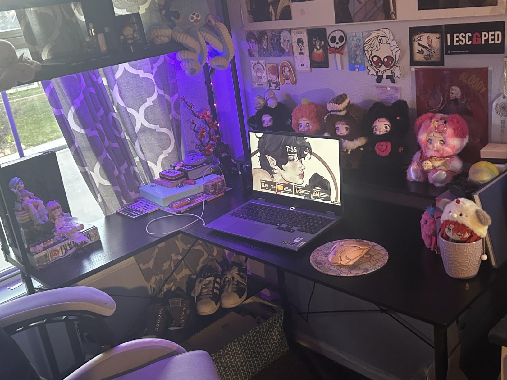 Aheaplus L Shaped Gaming Desk with Power Outlets & LED Lights, Small L- Shaped Desk Computer Corner Desk with Monitor Stand & Storage Shelf, Home Office Desk Writing Desk with Storage Bag, Black customer photo 1