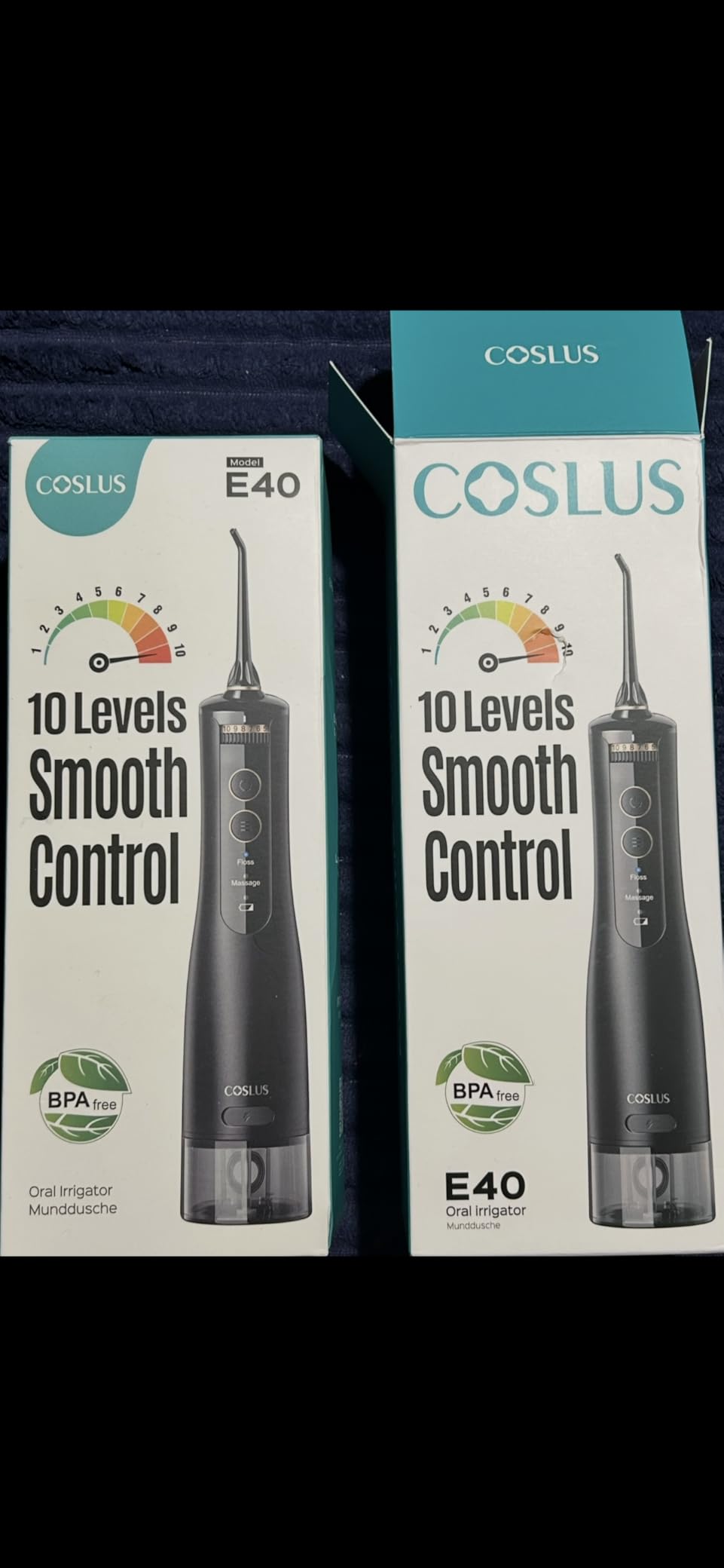 COSLUS ADA Accepted E40 Water Flosser, 10 Pressure Settings Easy to Adjust | Professional Water Dental Pick, Safe for Orthodontic, Braces & Sensitive Teeth Gums, Cordless for Travel, Family Us, Black customer photo 1