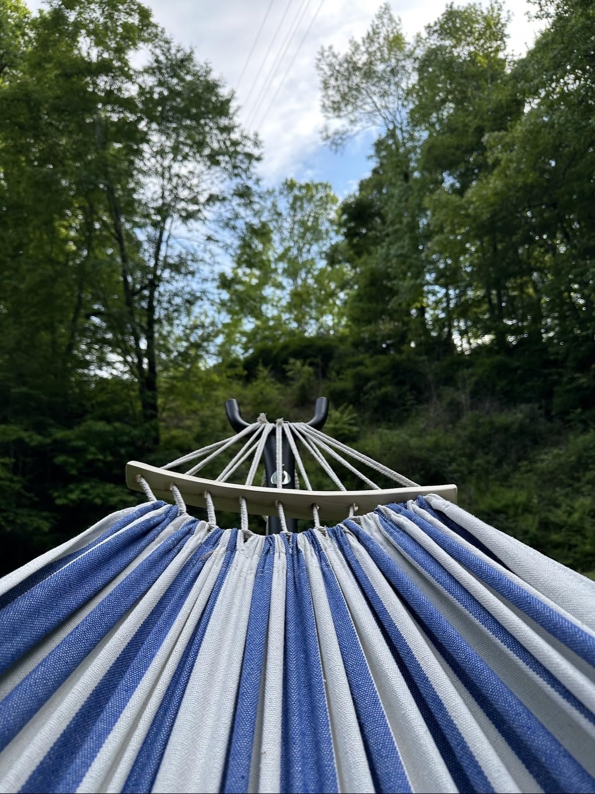Everyfun Double Hammock with Stand, 2 Person Heavy Duty Hammock with Steel Stand, 600 lbs Capacity Cotton Hammock for Outdoor Indoor Patio Yard, Portable with Carrying Bag, Tool-Free 10-Min Assembly customer photo 1
