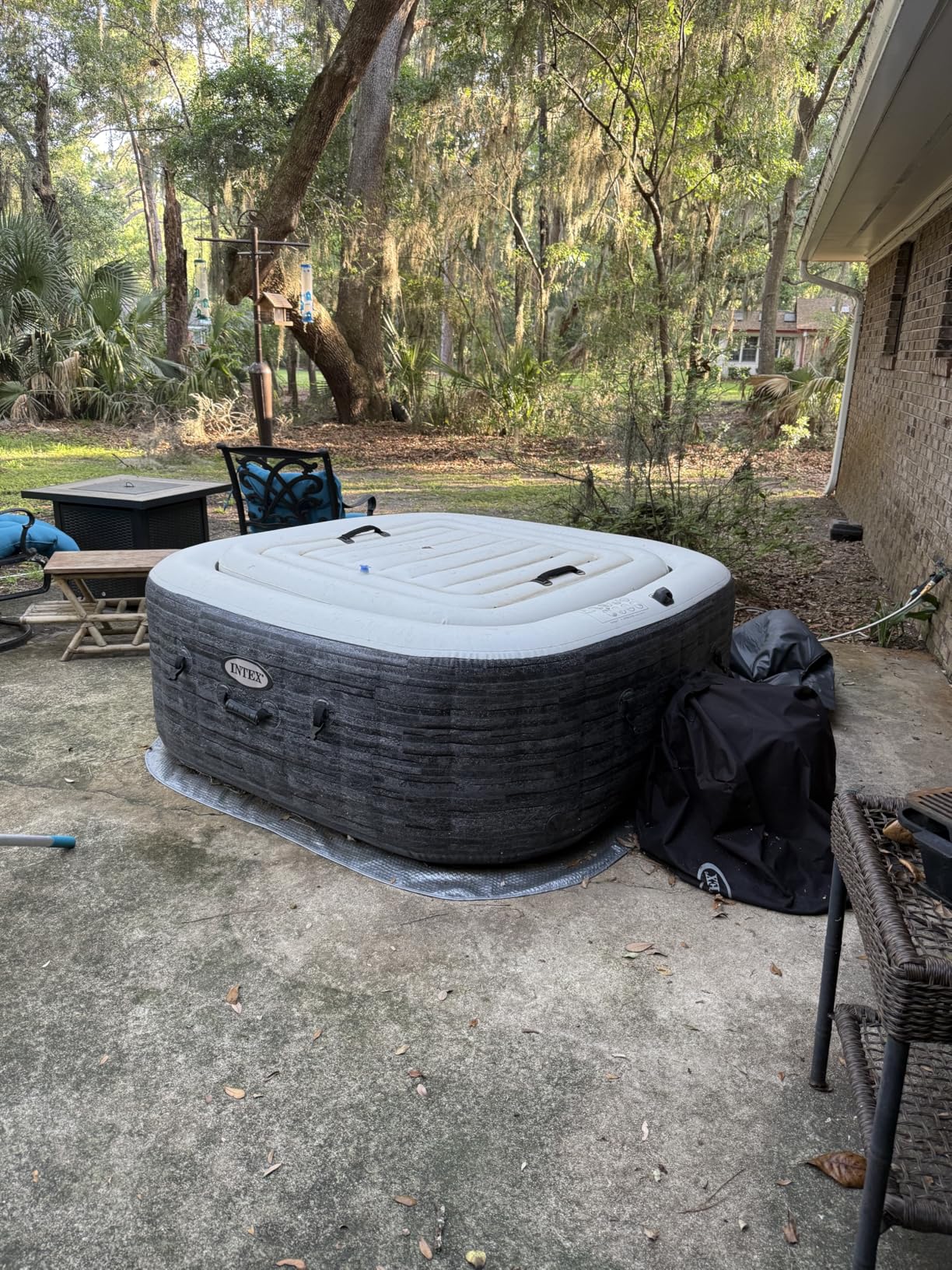 Intex PureSpa 4 Person Inflatable Hot Tub with Energy-Efficient Spa Cover | 28449EH Greystone Deluxe: Saltwater System Compatible (Cell Not Included), 69in x 28in - 2 Headrests & LED Light Included customer photo 1